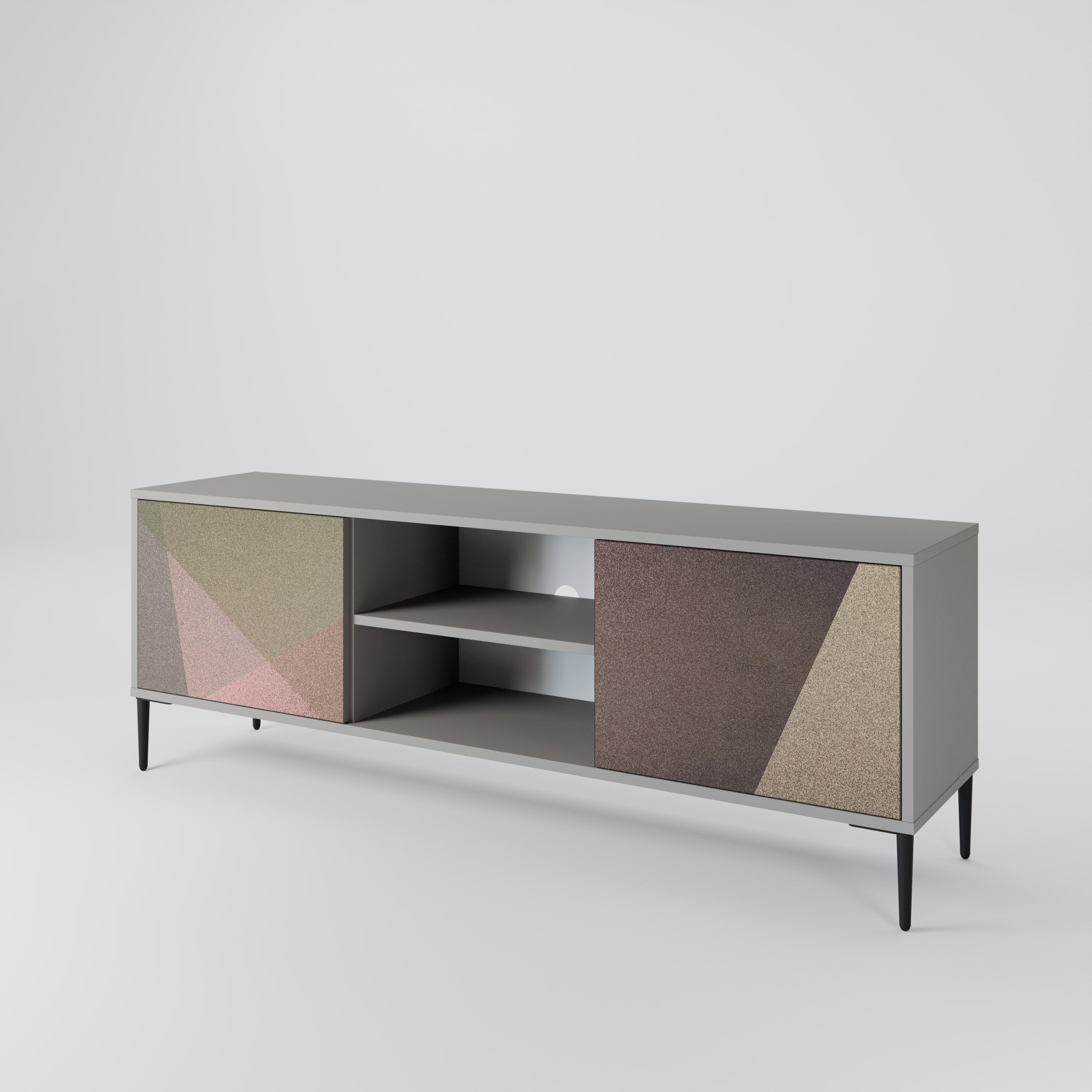 Βάση τηλεόρασης BEIGE GEOMETRIA 2 πορτών σε γκρι φινίρισμα