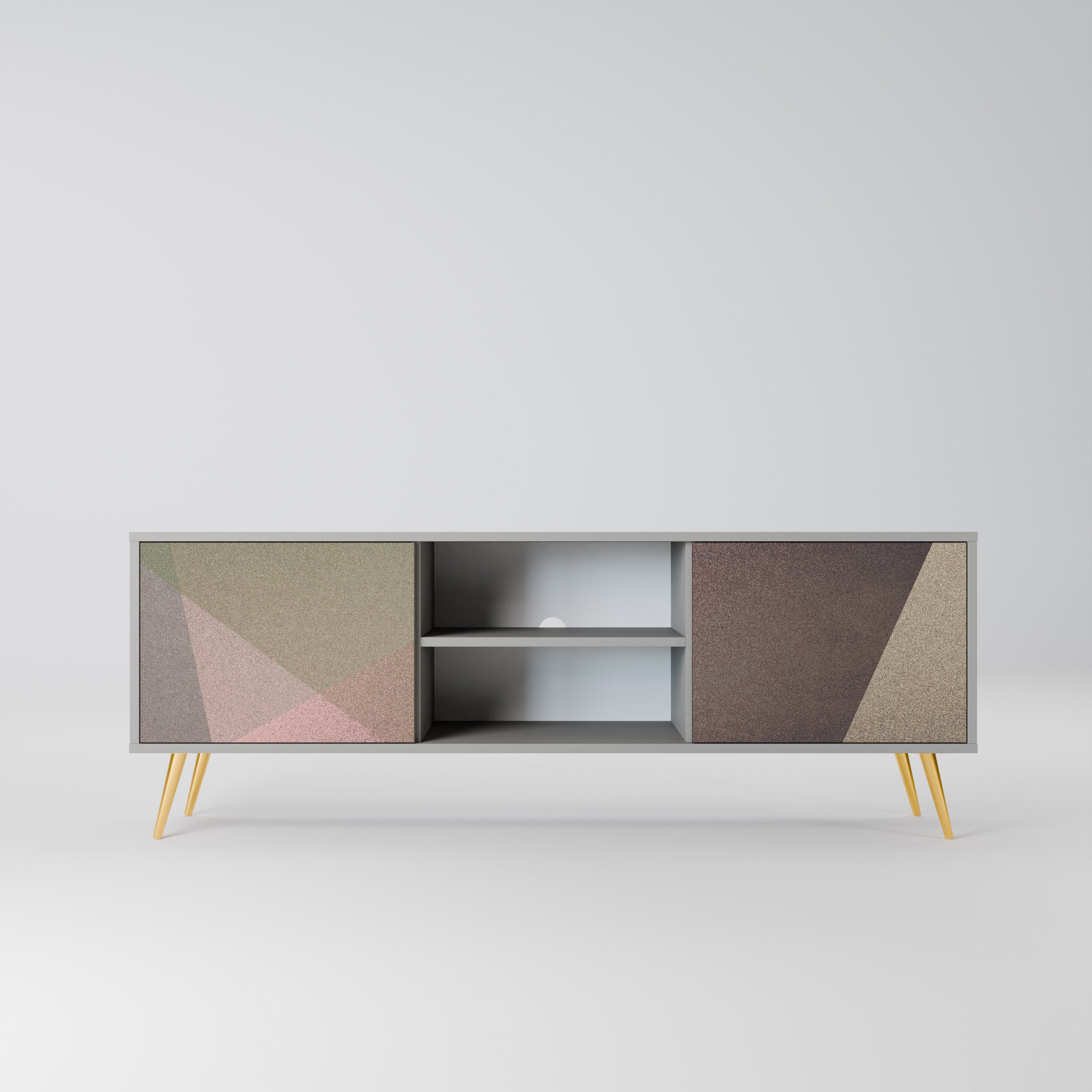 Βάση τηλεόρασης BEIGE GEOMETRIA 2 πορτών σε γκρι φινίρισμα