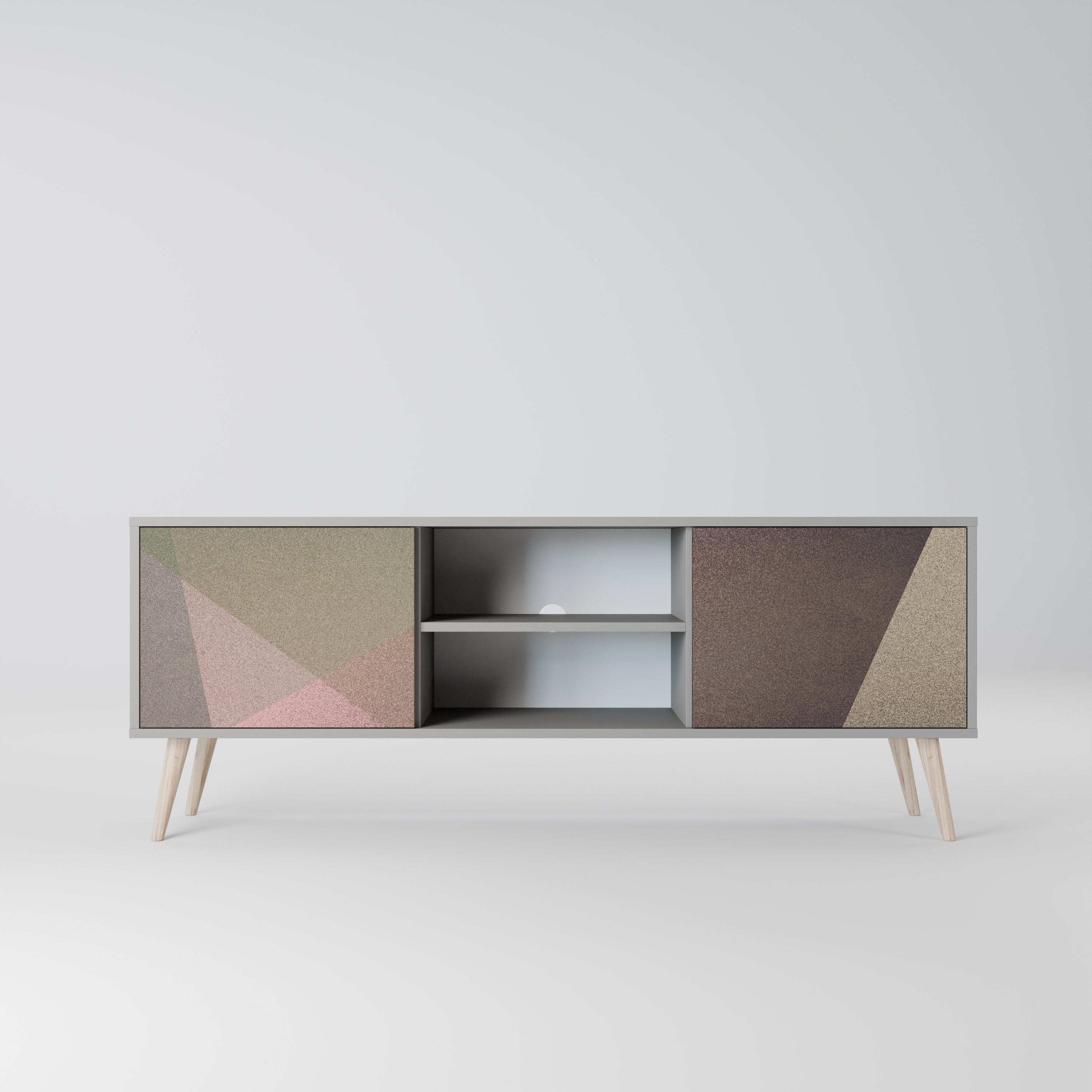 Βάση τηλεόρασης BEIGE GEOMETRIA 2 πορτών σε γκρι φινίρισμα