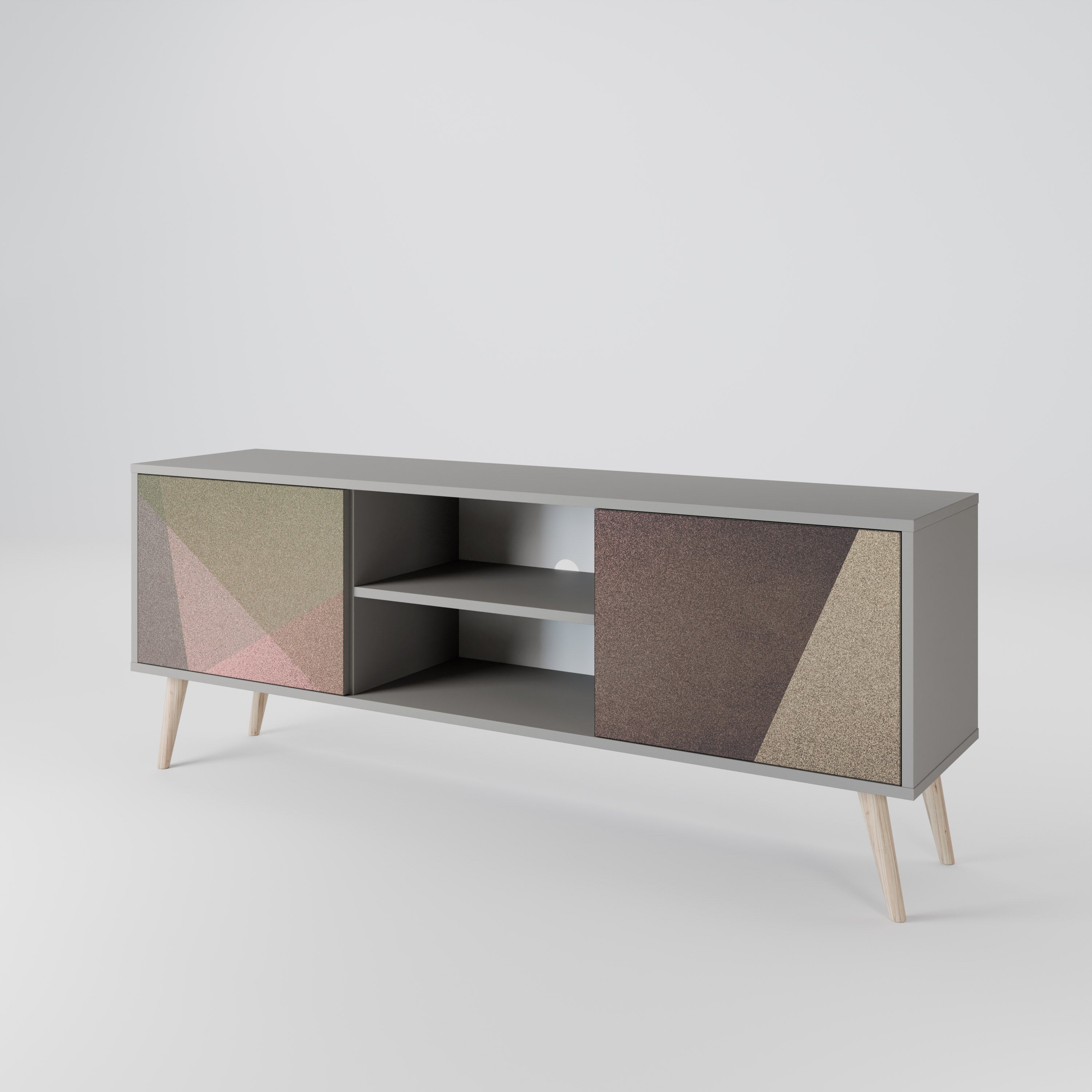 Βάση τηλεόρασης BEIGE GEOMETRIA 2 πορτών σε γκρι φινίρισμα