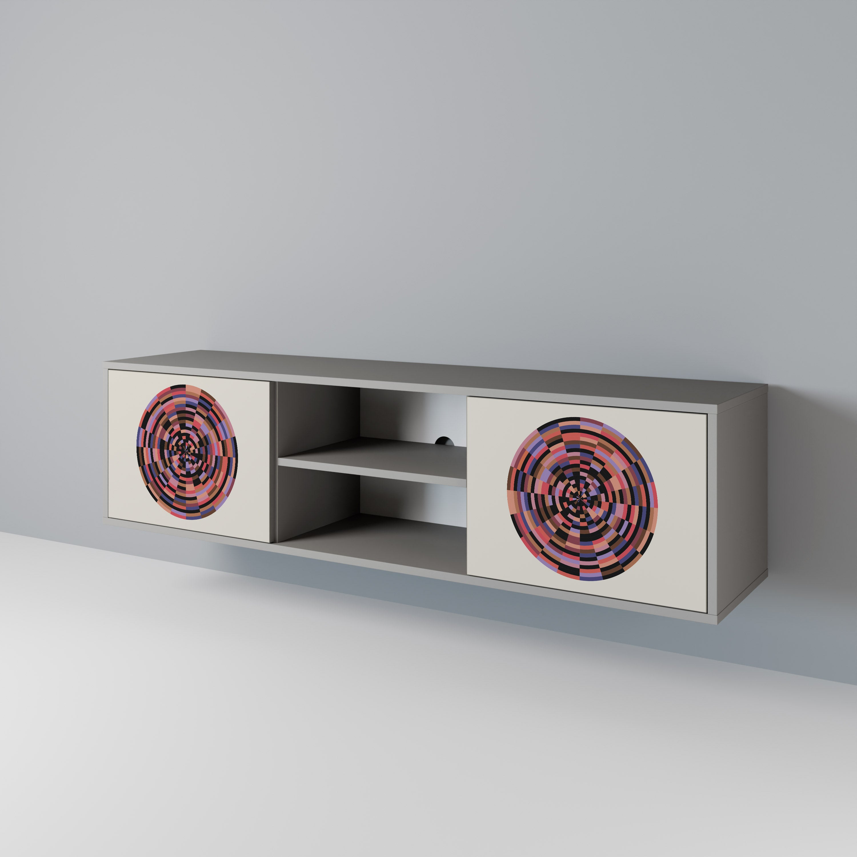 Βάση τηλεόρασης 2 θυρών BROWN CIRCLES σε γκρι φινίρισμα