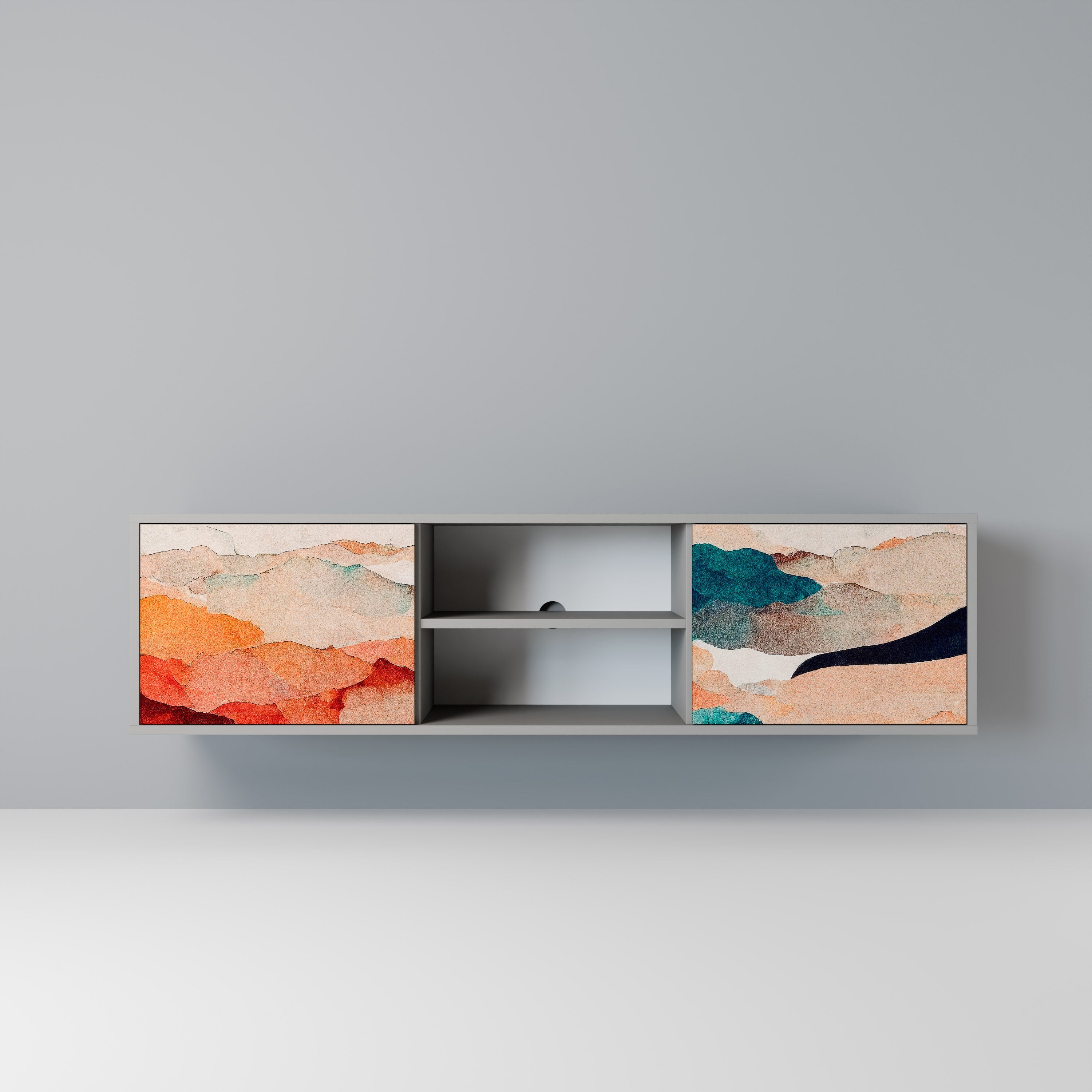 Βάση τηλεόρασης ABSTRACT LANDSCAPE με 2 πόρτες σε γκρι φινίρισμα