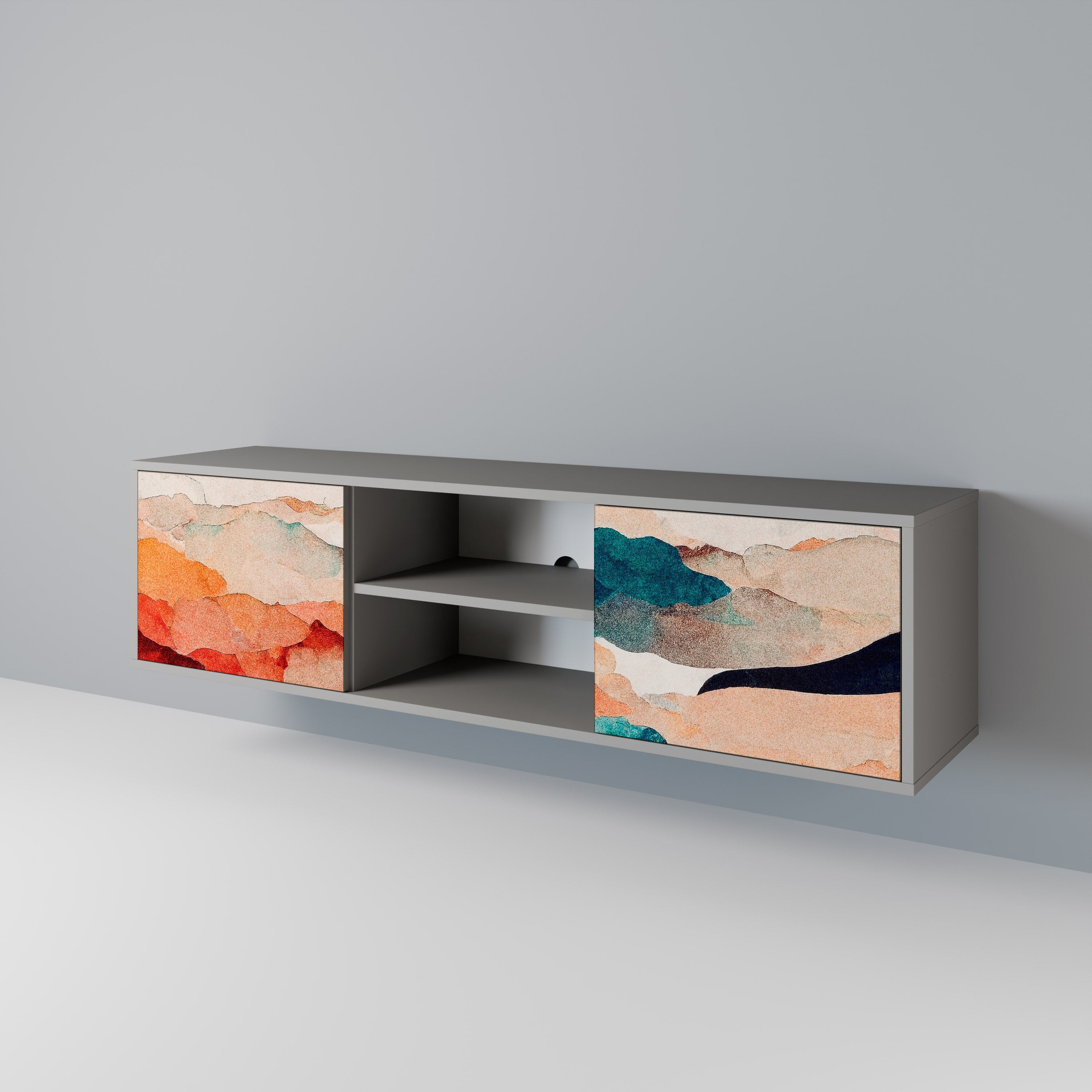 Βάση τηλεόρασης ABSTRACT LANDSCAPE με 2 πόρτες σε γκρι φινίρισμα