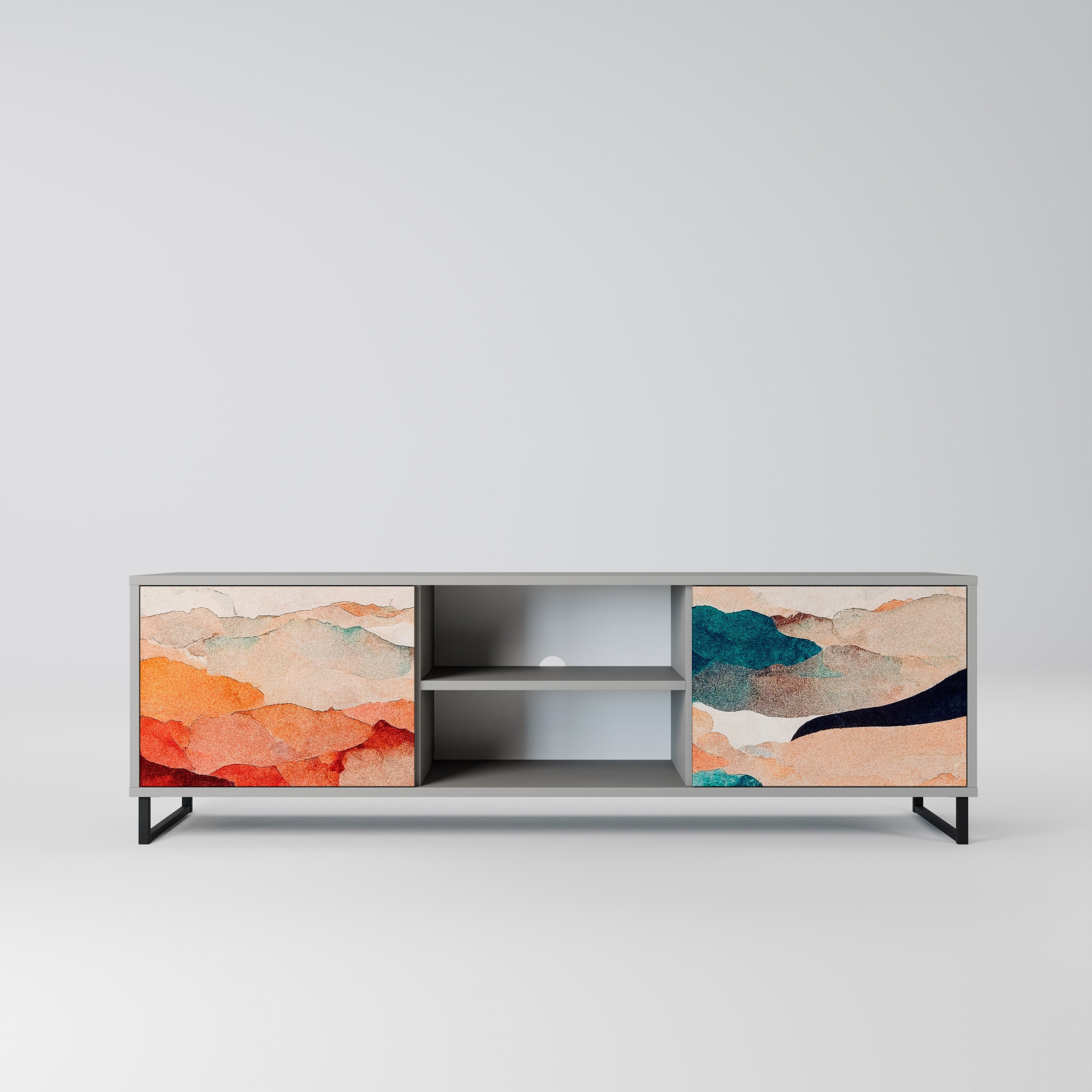 Βάση τηλεόρασης ABSTRACT LANDSCAPE με 2 πόρτες σε γκρι φινίρισμα