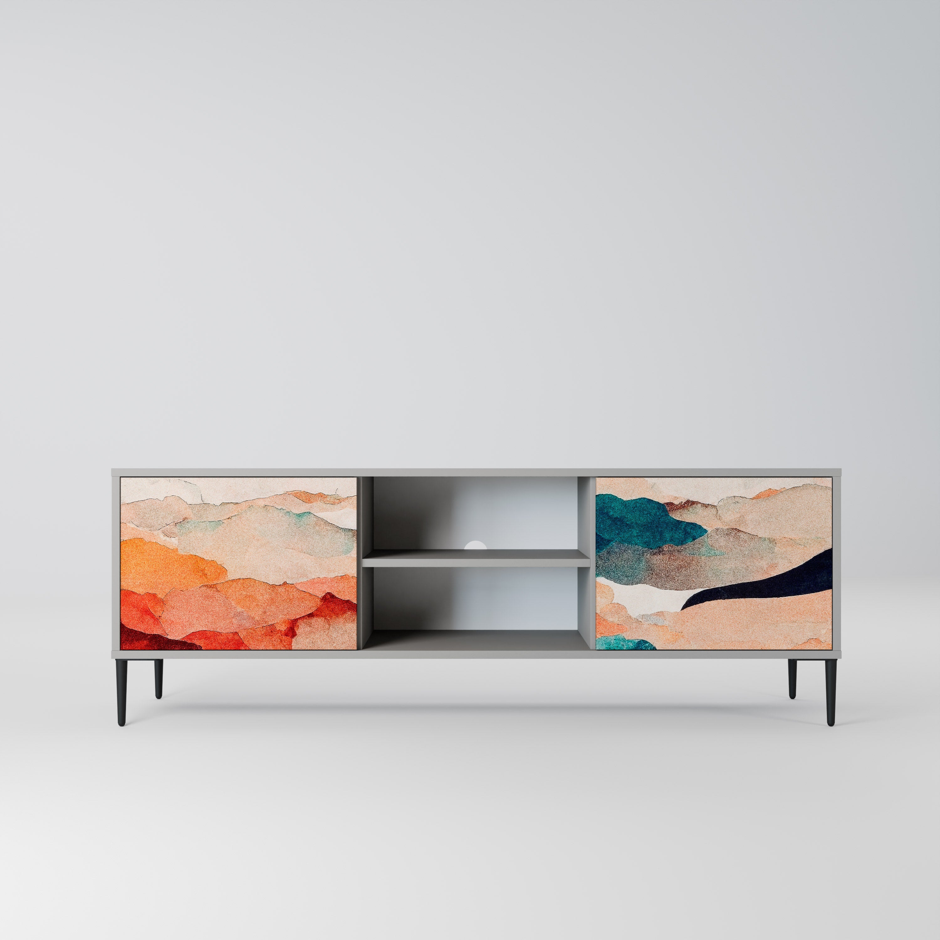 Βάση τηλεόρασης ABSTRACT LANDSCAPE με 2 πόρτες σε γκρι φινίρισμα