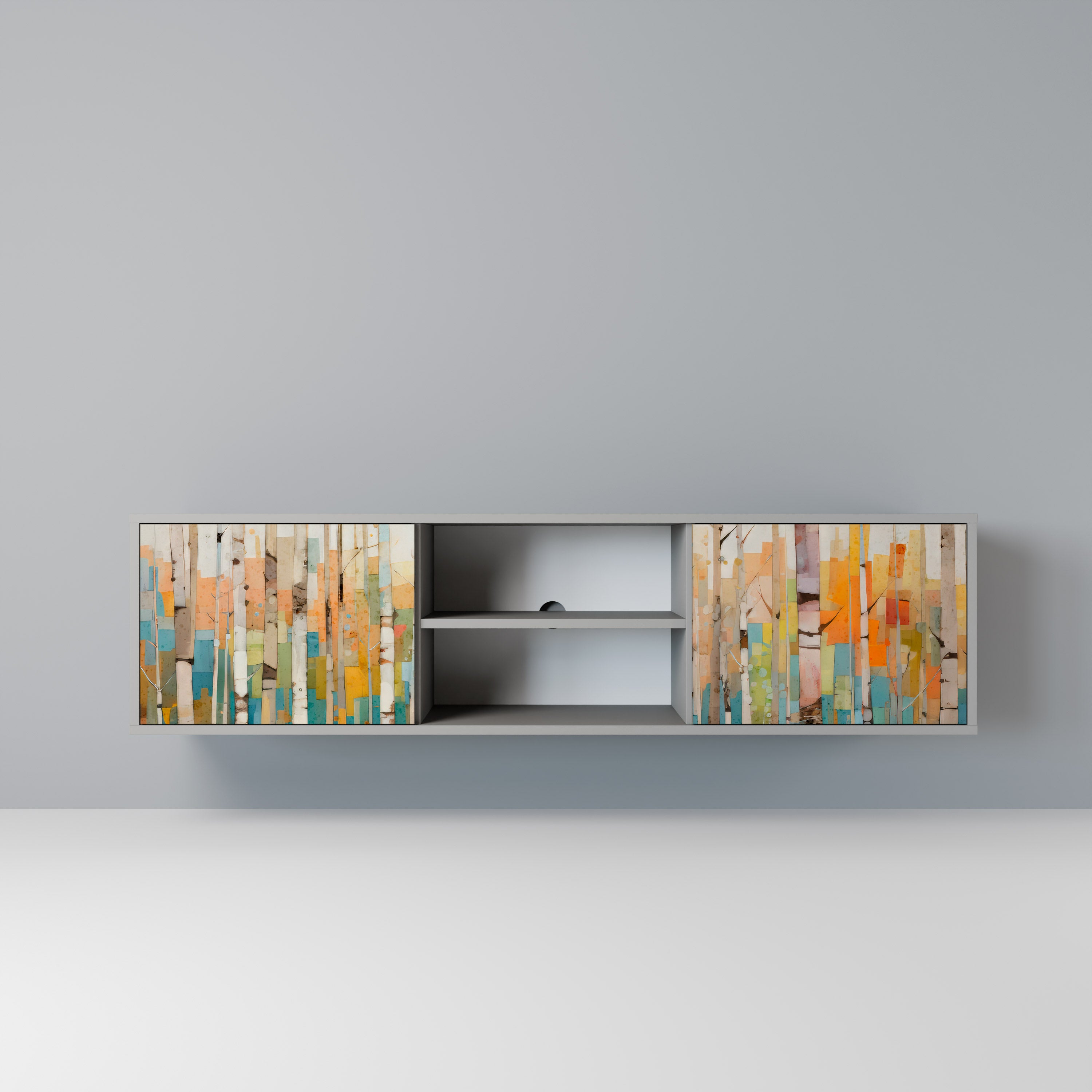 Βάση τηλεόρασης BIRCH KALEIDOSCOPE με 2 πόρτες σε γκρι φινίρισμα