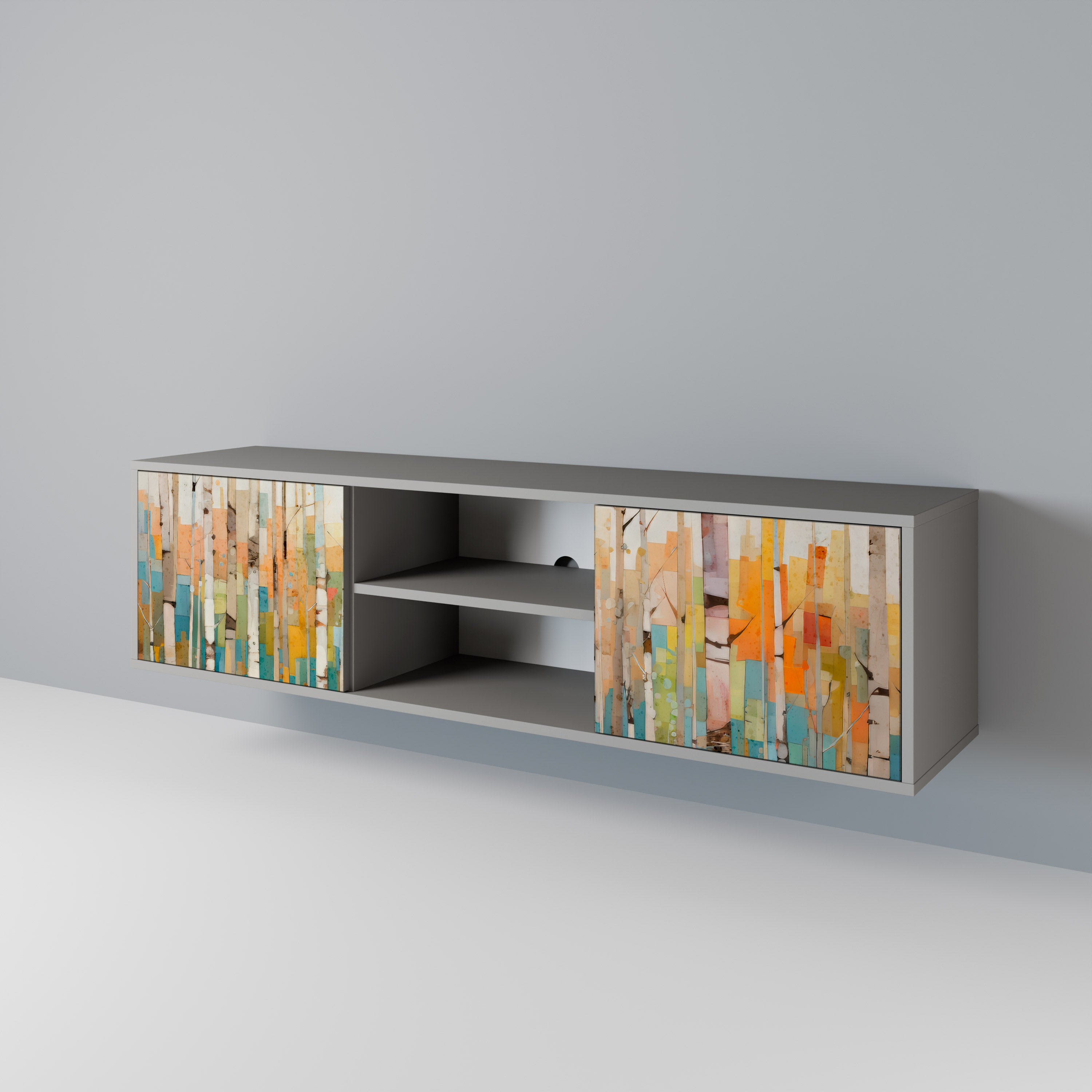 Βάση τηλεόρασης BIRCH KALEIDOSCOPE με 2 πόρτες σε γκρι φινίρισμα