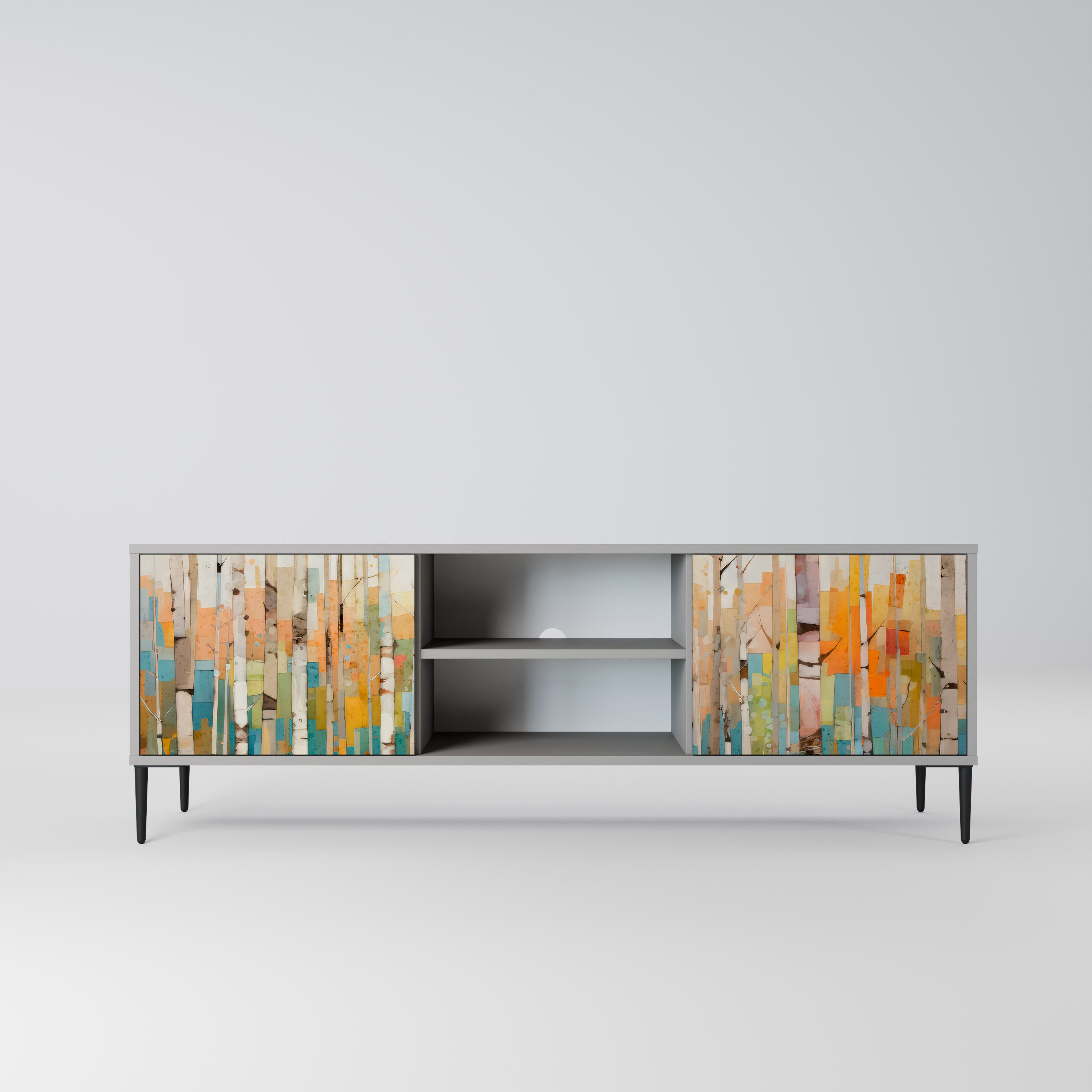 Βάση τηλεόρασης BIRCH KALEIDOSCOPE με 2 πόρτες σε γκρι φινίρισμα