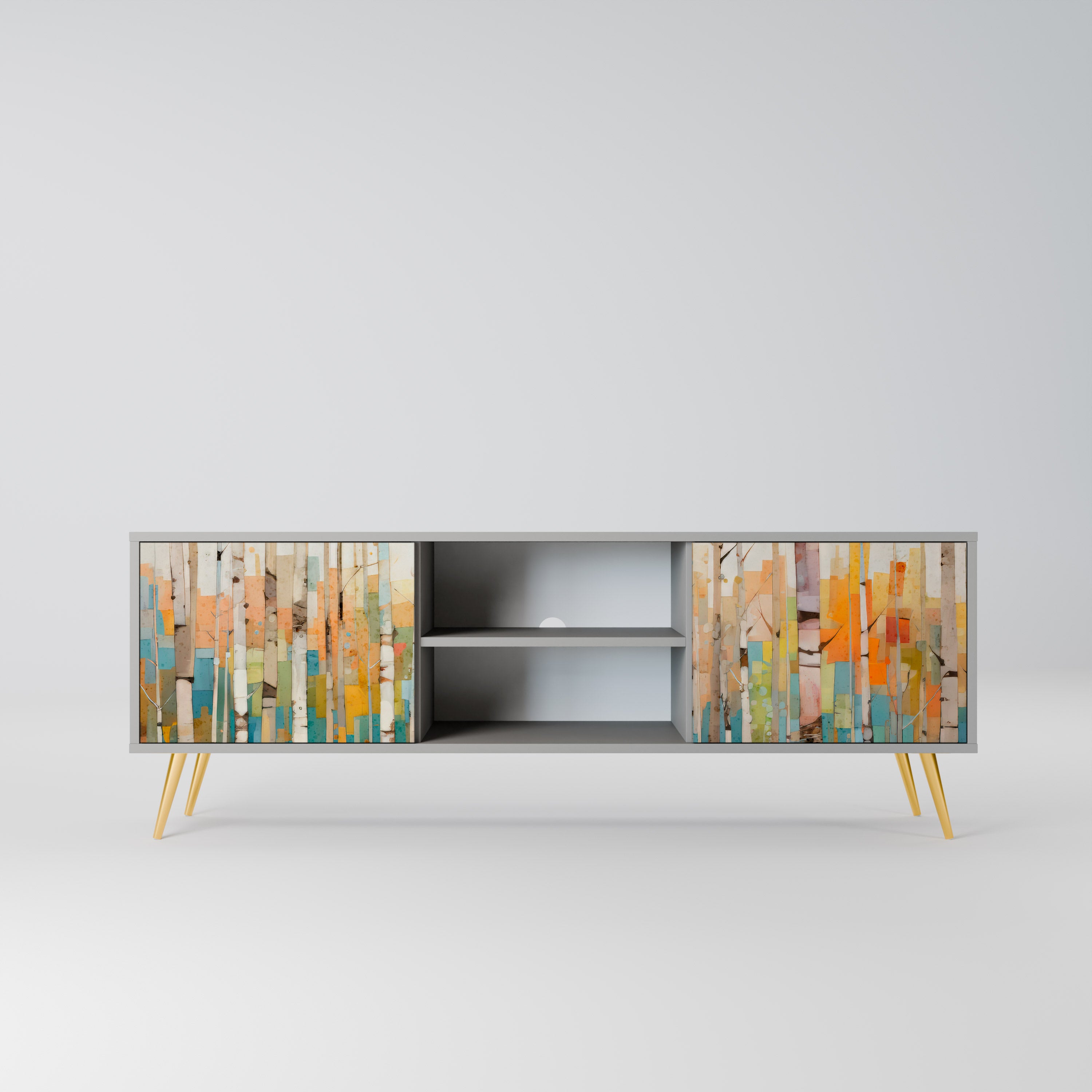 Βάση τηλεόρασης BIRCH KALEIDOSCOPE με 2 πόρτες σε γκρι φινίρισμα