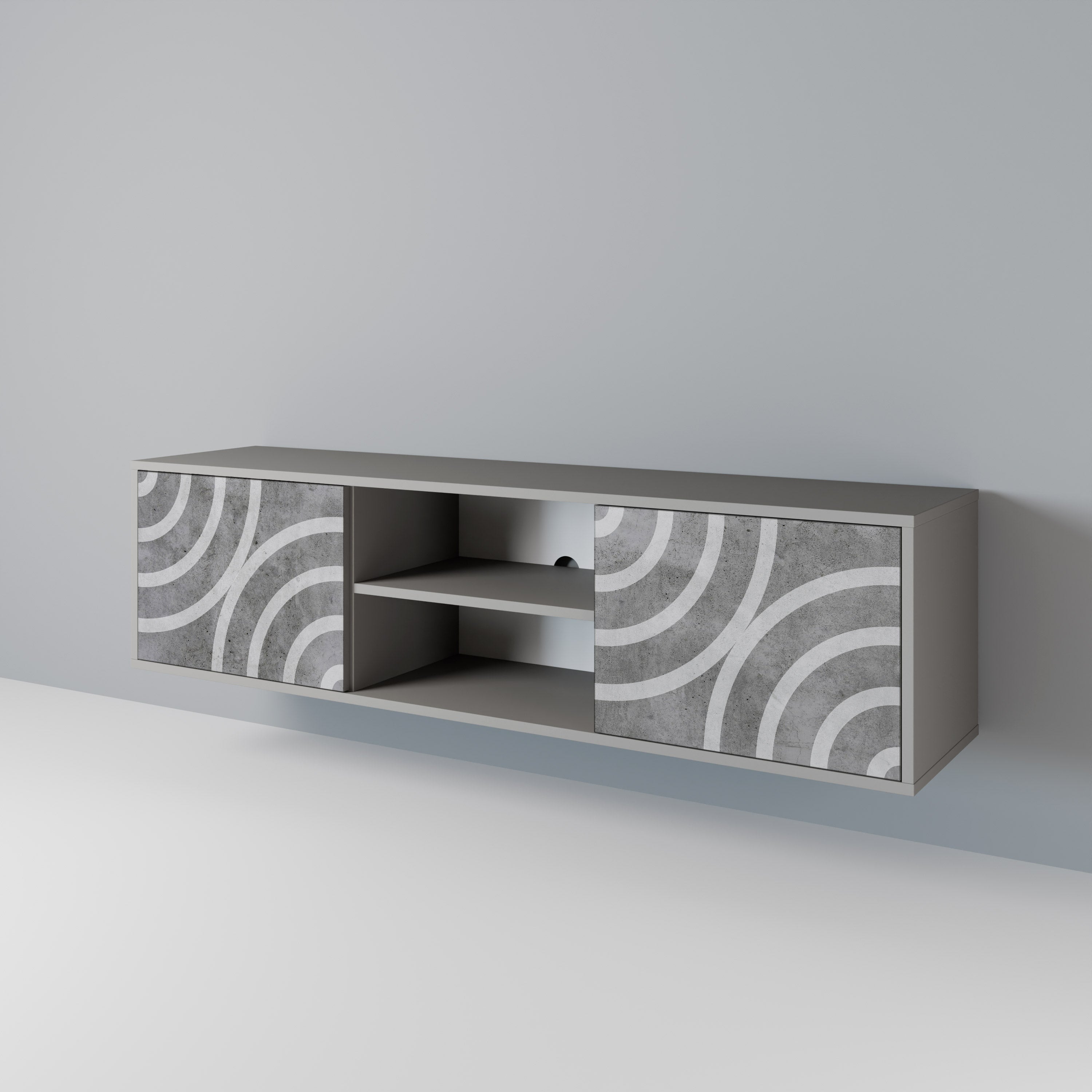 Βάση τηλεόρασης CIRCLE CONCRETE με 2 πόρτες σε γκρι φινίρισμα