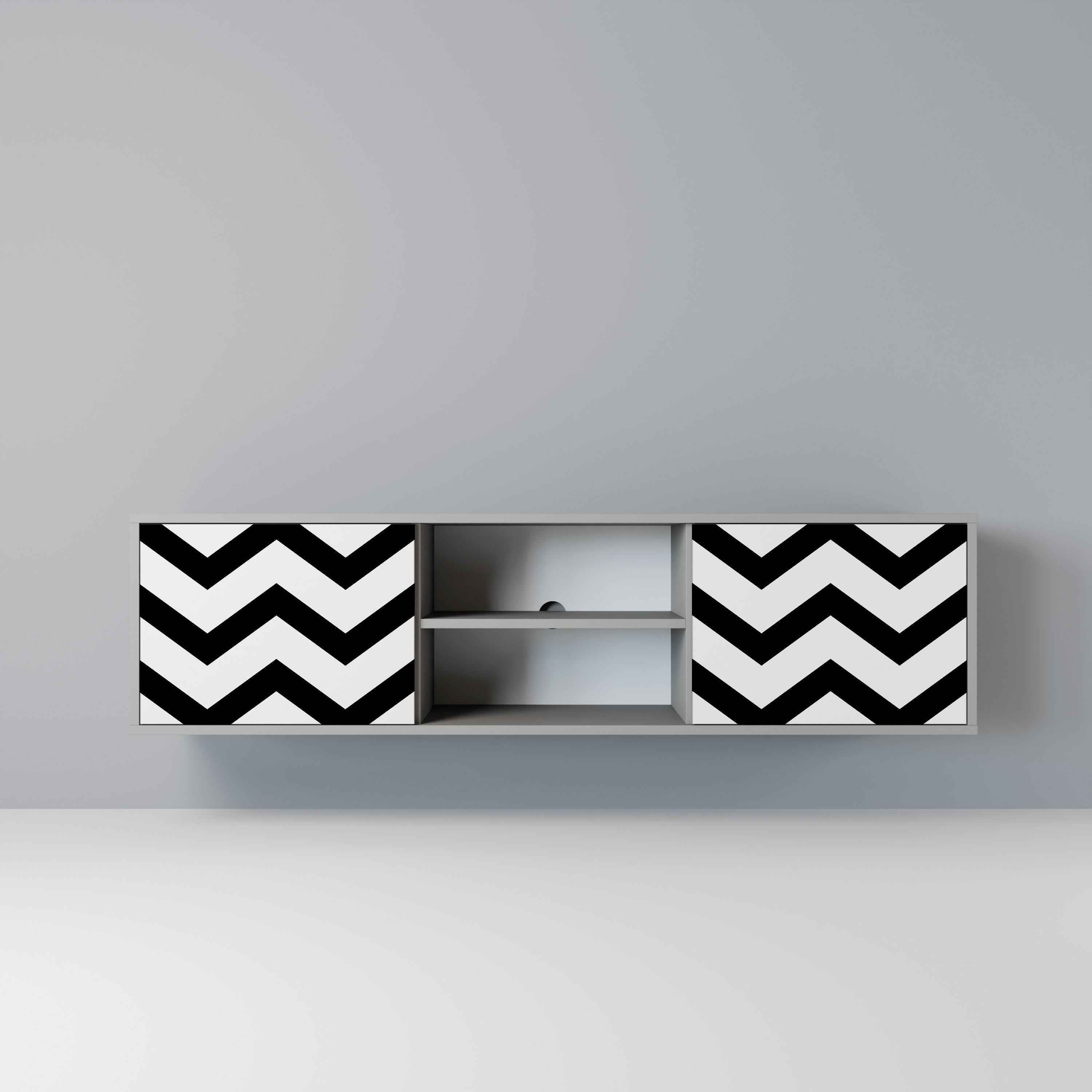 Βάση τηλεόρασης CLASSIC ZIG ZAG με 2 πόρτες σε γκρι φινίρισμα