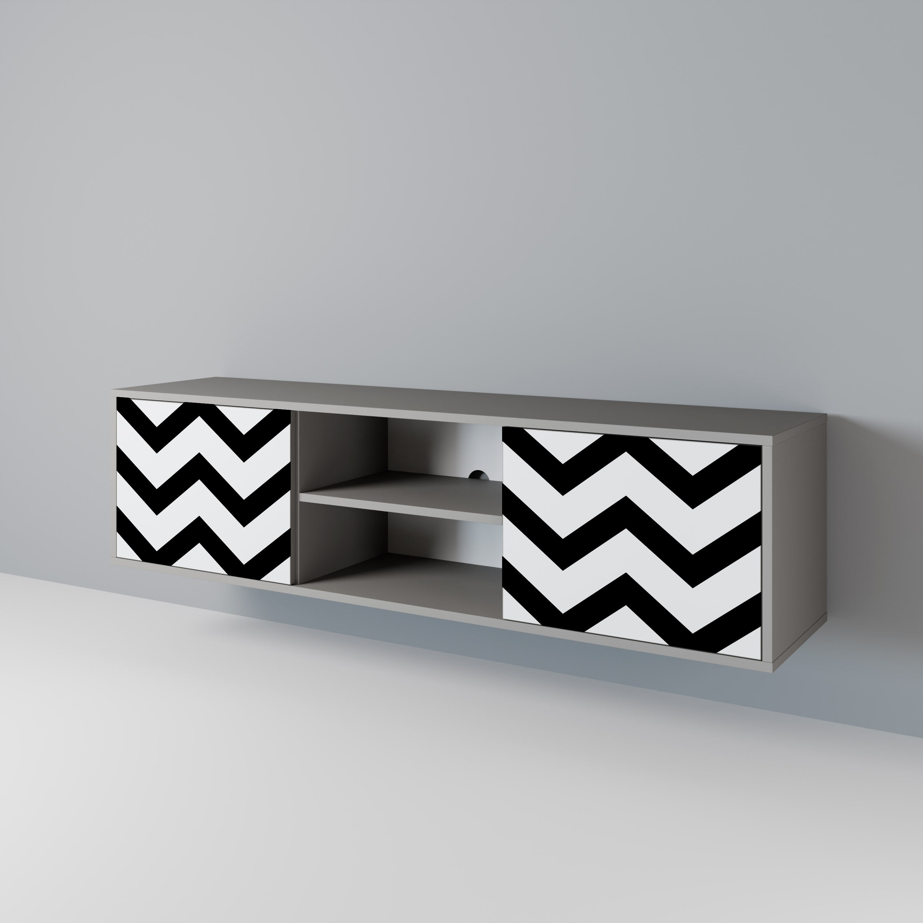 Βάση τηλεόρασης CLASSIC ZIG ZAG με 2 πόρτες σε γκρι φινίρισμα