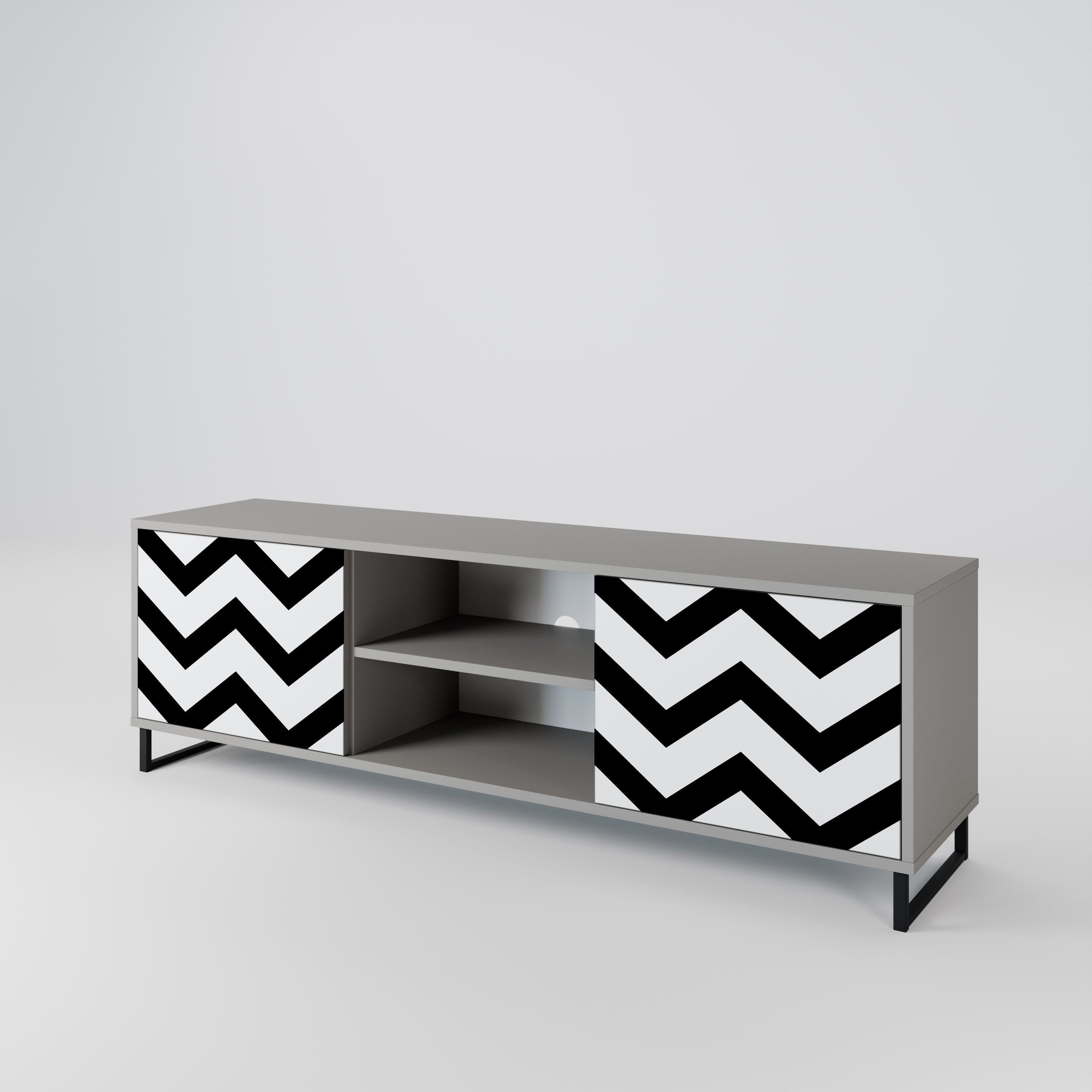Βάση τηλεόρασης CLASSIC ZIG ZAG με 2 πόρτες σε γκρι φινίρισμα