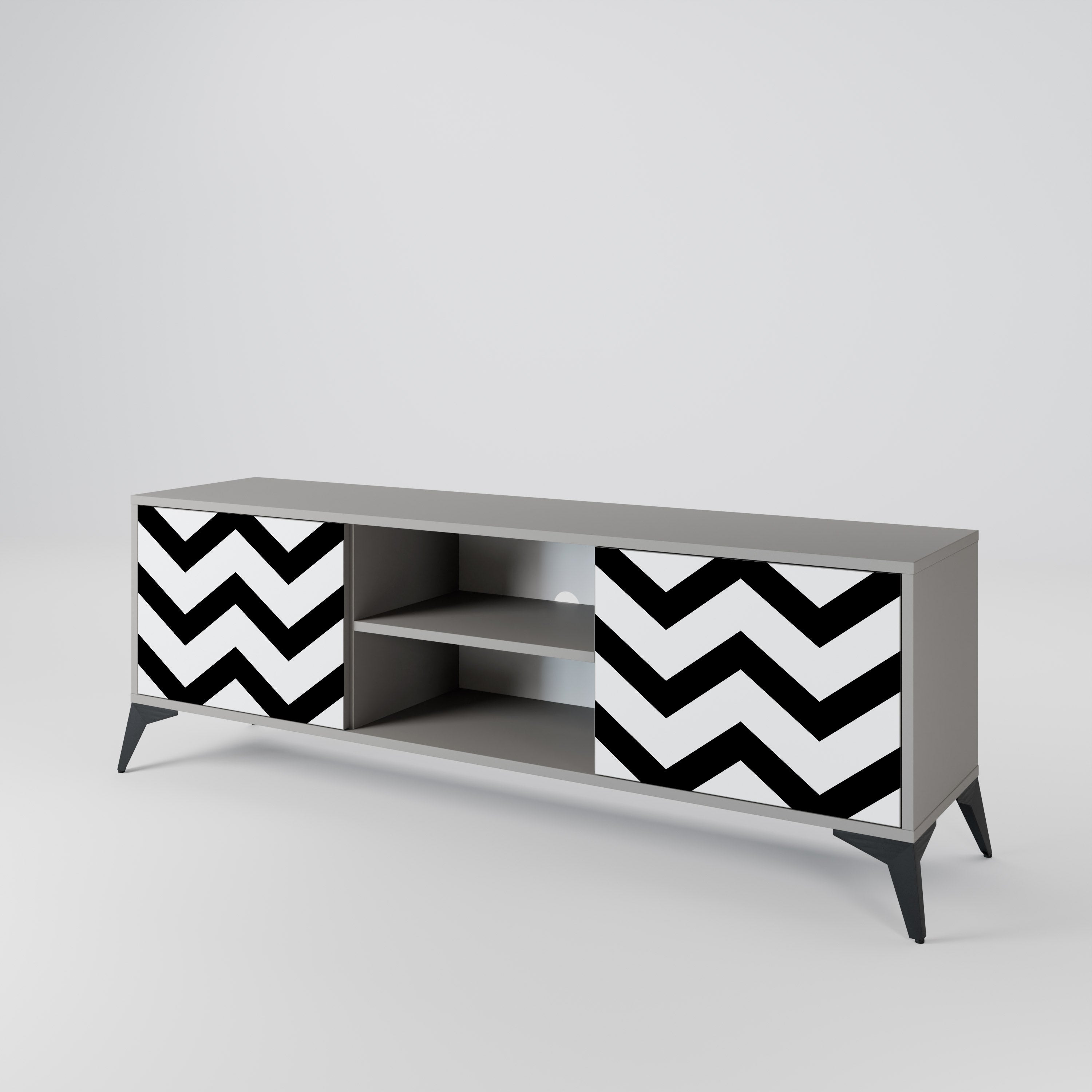 Βάση τηλεόρασης CLASSIC ZIG ZAG με 2 πόρτες σε γκρι φινίρισμα