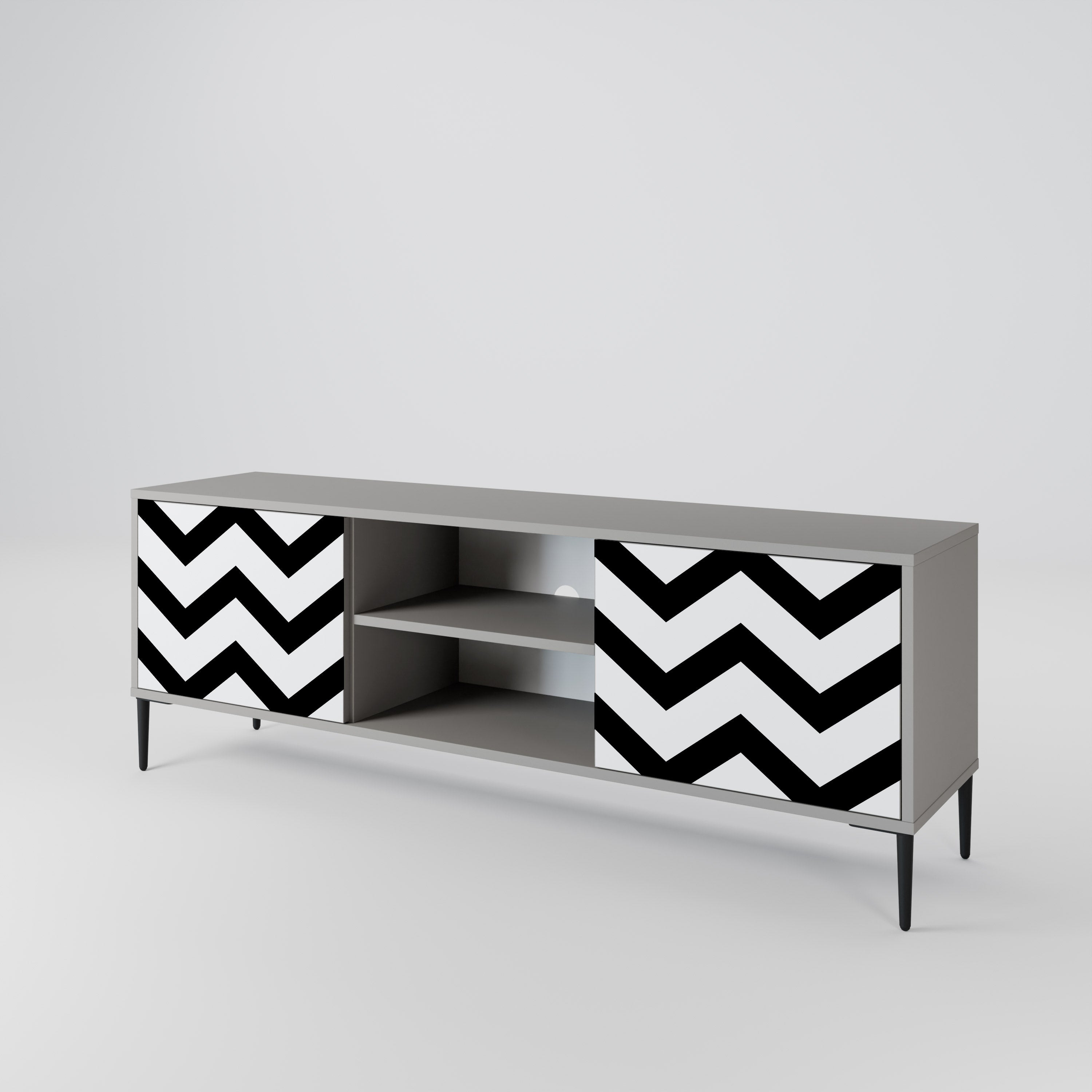 Βάση τηλεόρασης CLASSIC ZIG ZAG με 2 πόρτες σε γκρι φινίρισμα