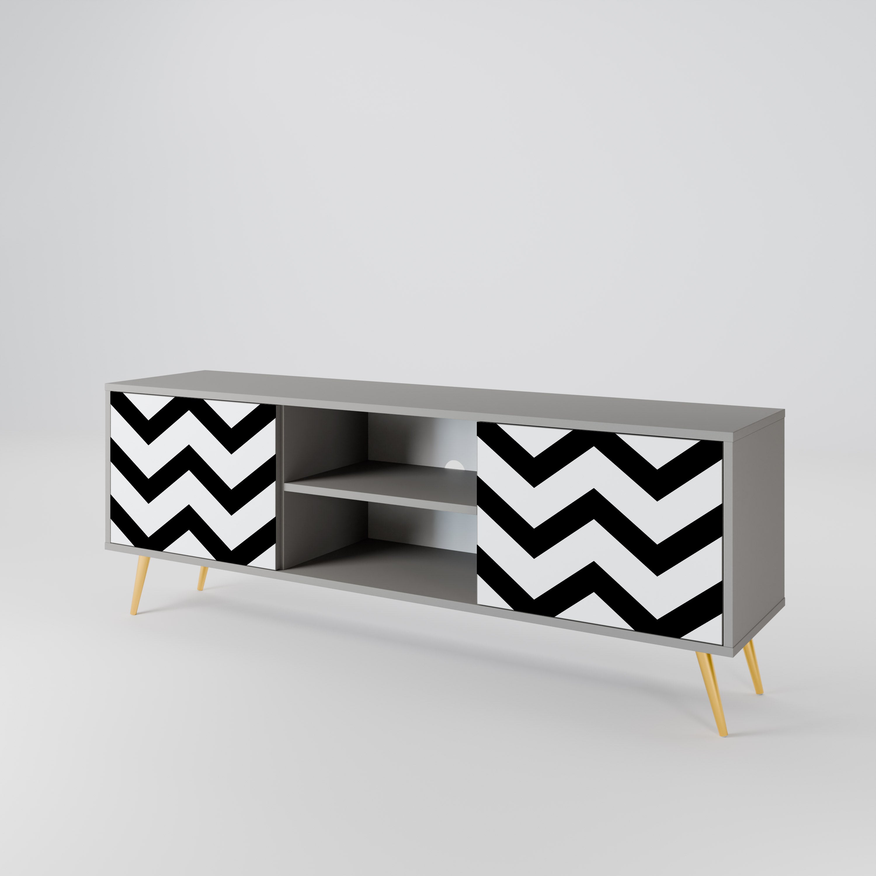 Βάση τηλεόρασης CLASSIC ZIG ZAG με 2 πόρτες σε γκρι φινίρισμα