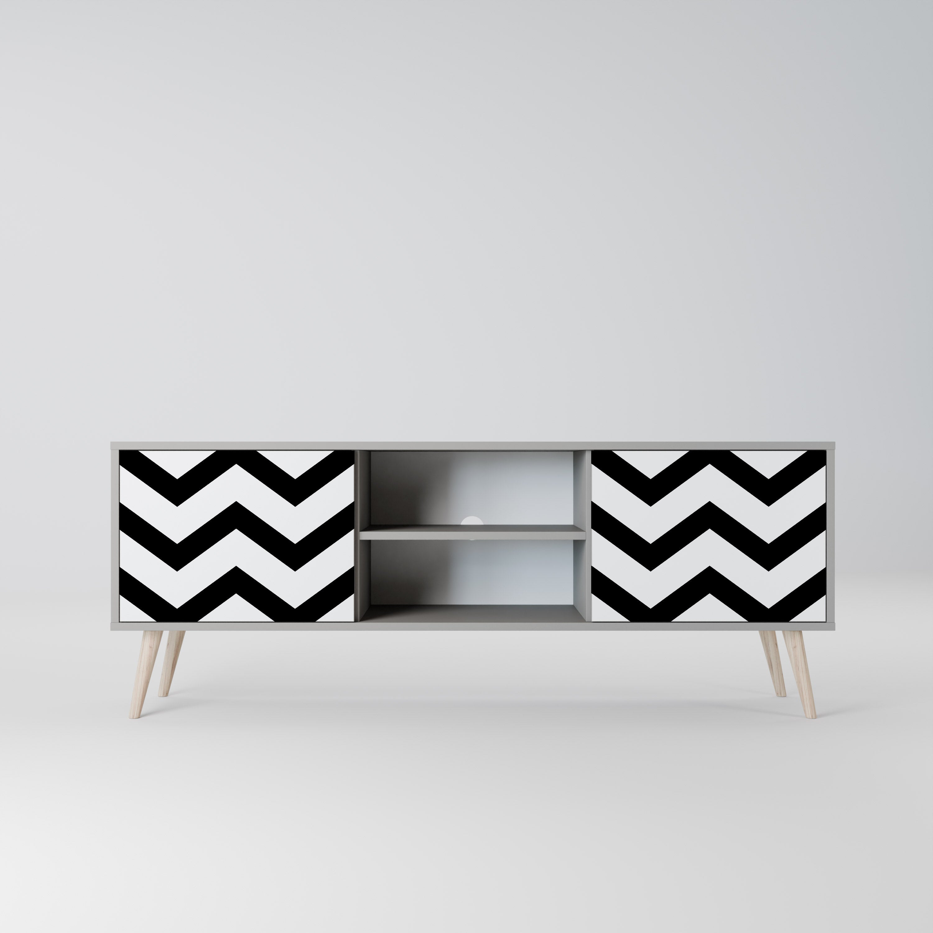 Βάση τηλεόρασης CLASSIC ZIG ZAG με 2 πόρτες σε γκρι φινίρισμα
