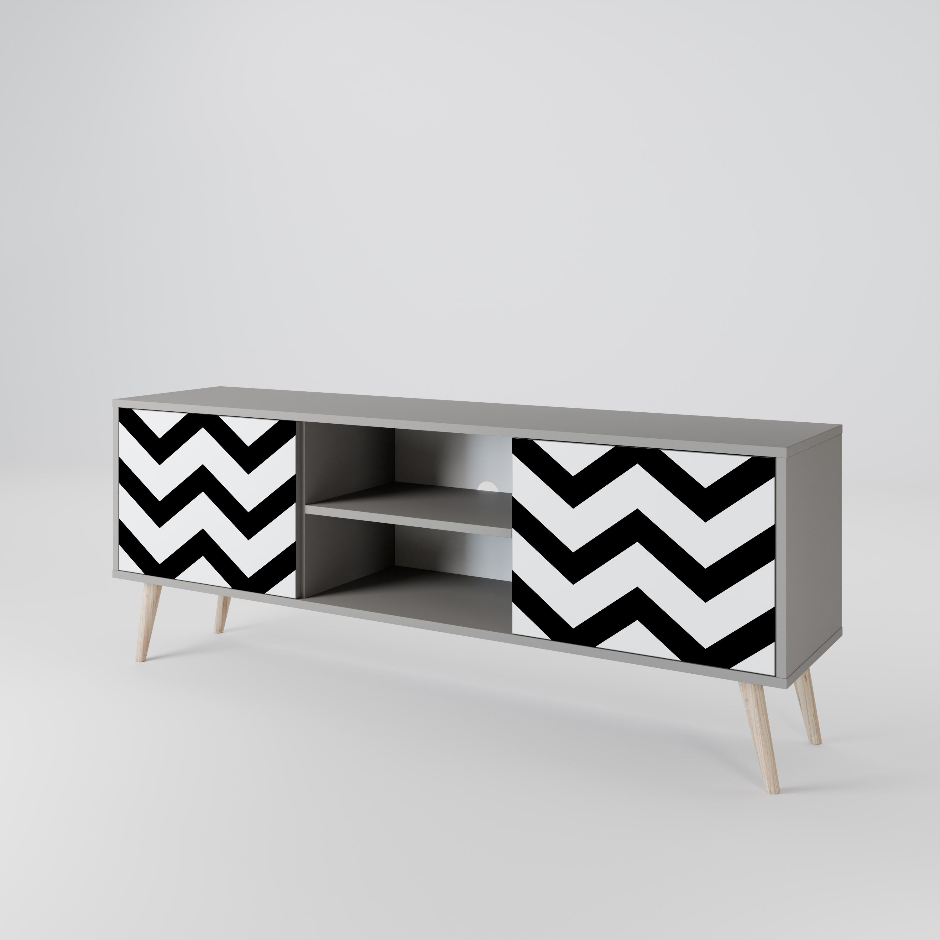 Βάση τηλεόρασης CLASSIC ZIG ZAG με 2 πόρτες σε γκρι φινίρισμα