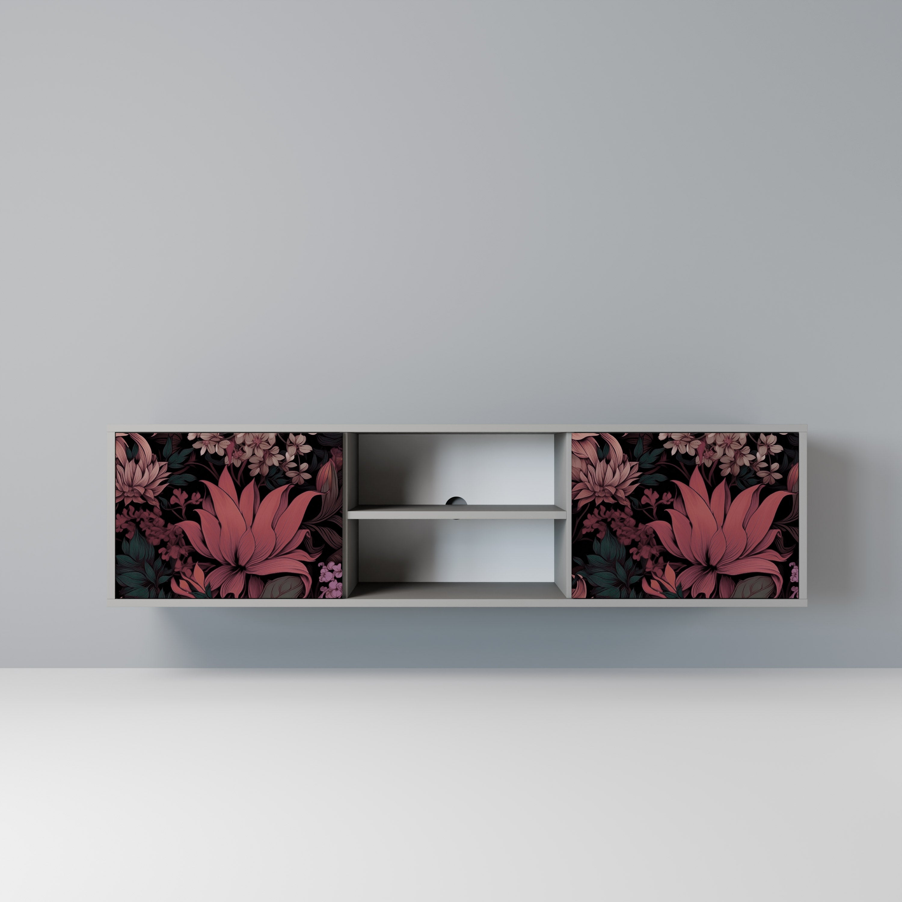 Βάση τηλεόρασης FLORAL WHISPER με 2 πόρτες σε γκρι φινίρισμα