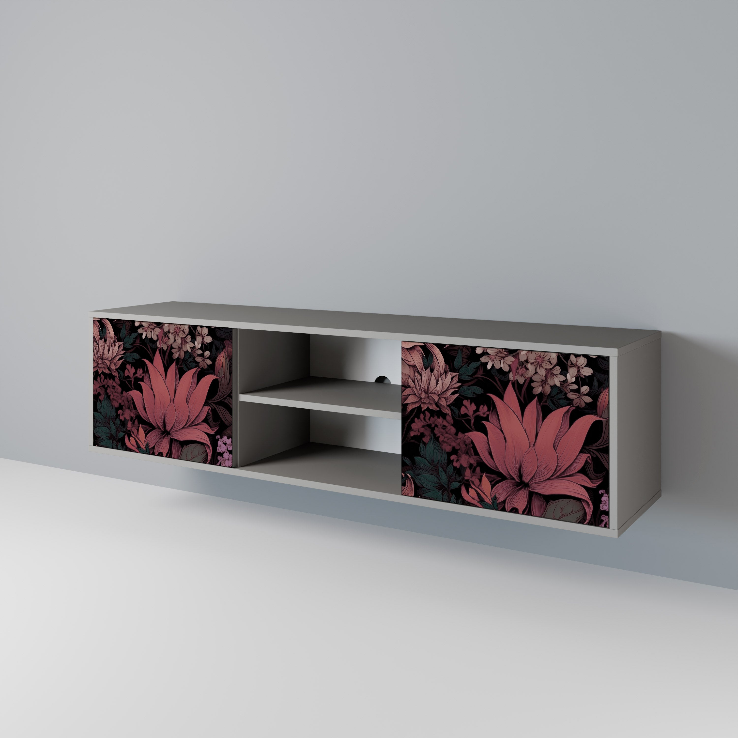 Βάση τηλεόρασης FLORAL WHISPER με 2 πόρτες σε γκρι φινίρισμα