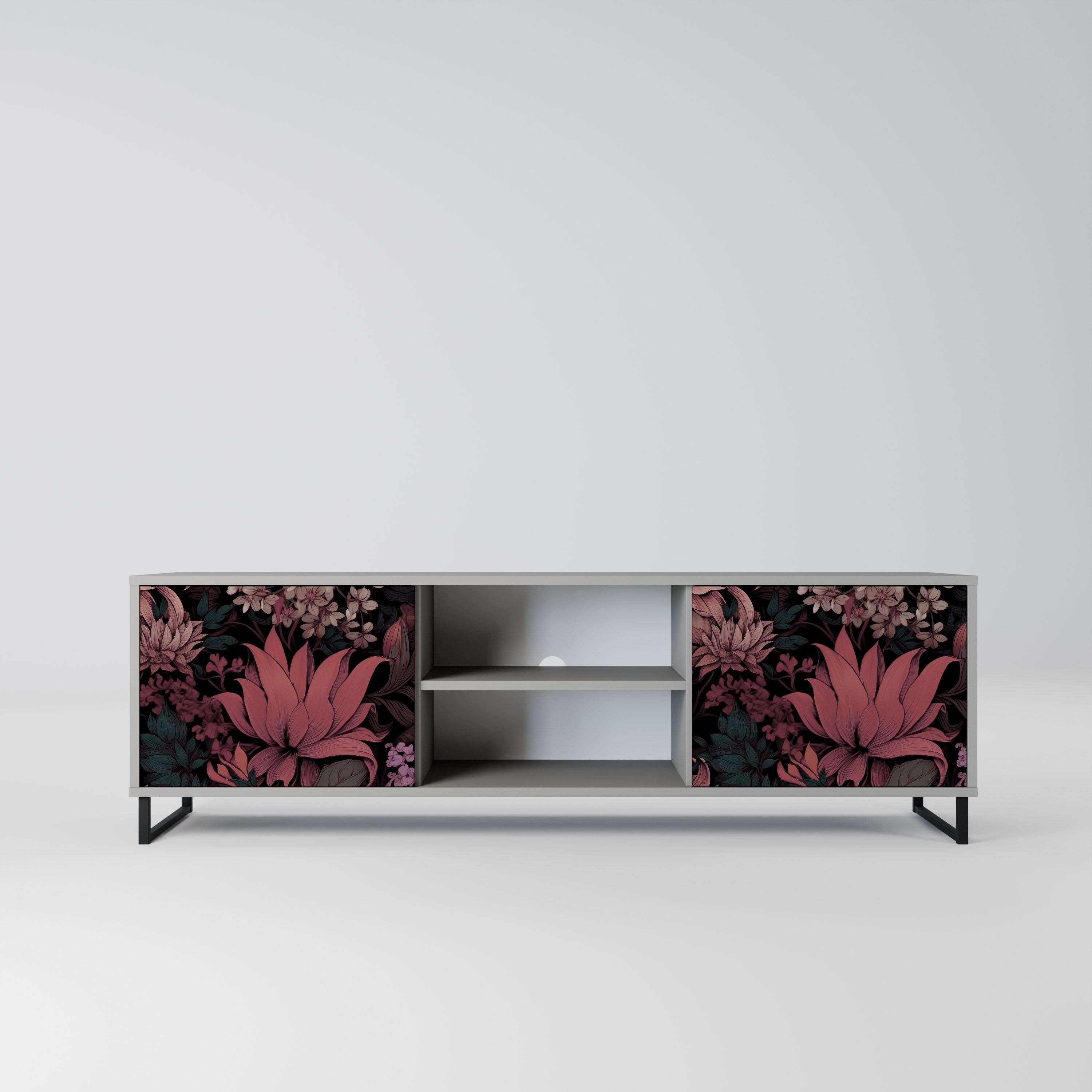 Βάση τηλεόρασης FLORAL WHISPER με 2 πόρτες σε γκρι φινίρισμα
