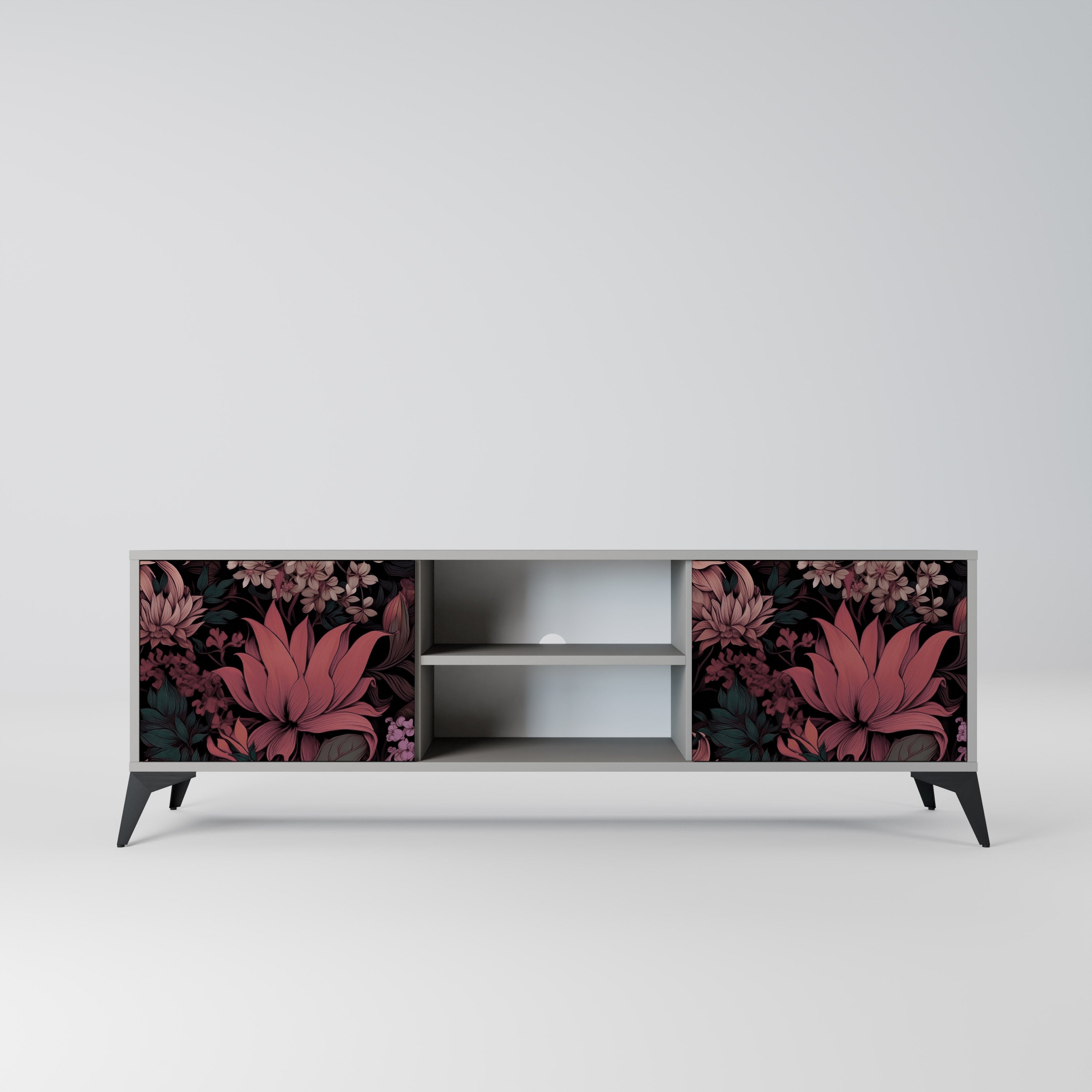 Βάση τηλεόρασης FLORAL WHISPER με 2 πόρτες σε γκρι φινίρισμα