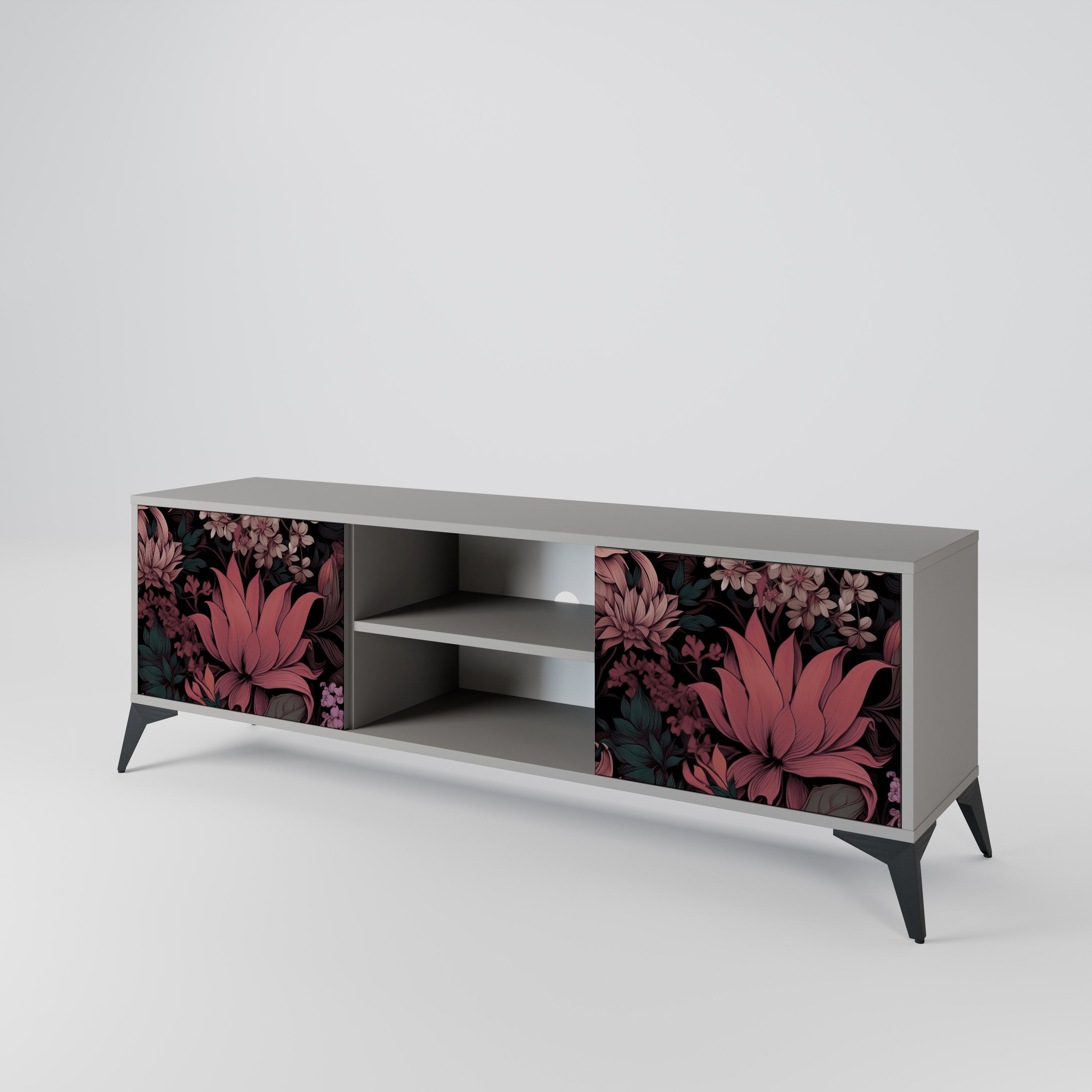 Βάση τηλεόρασης FLORAL WHISPER με 2 πόρτες σε γκρι φινίρισμα
