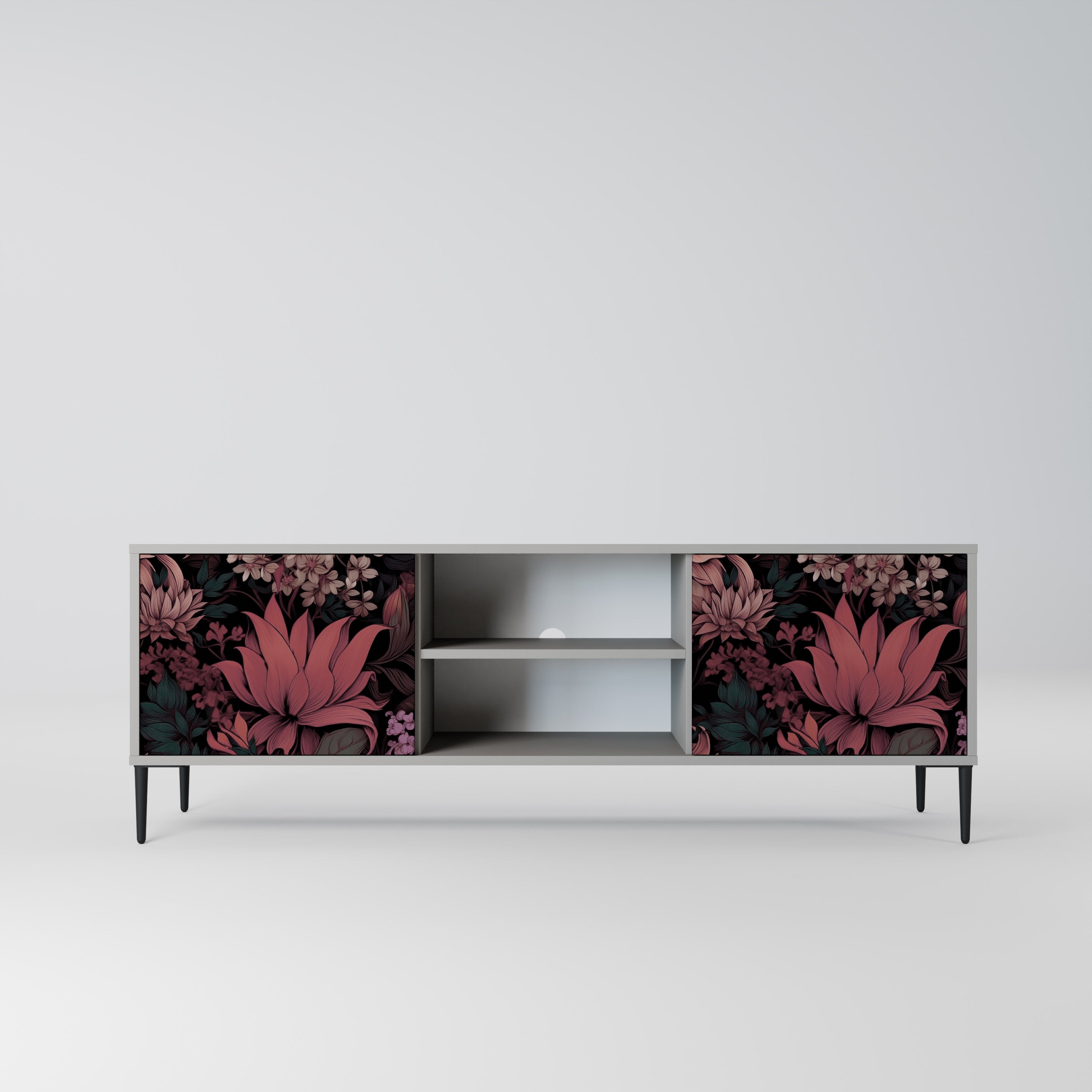 Βάση τηλεόρασης FLORAL WHISPER με 2 πόρτες σε γκρι φινίρισμα