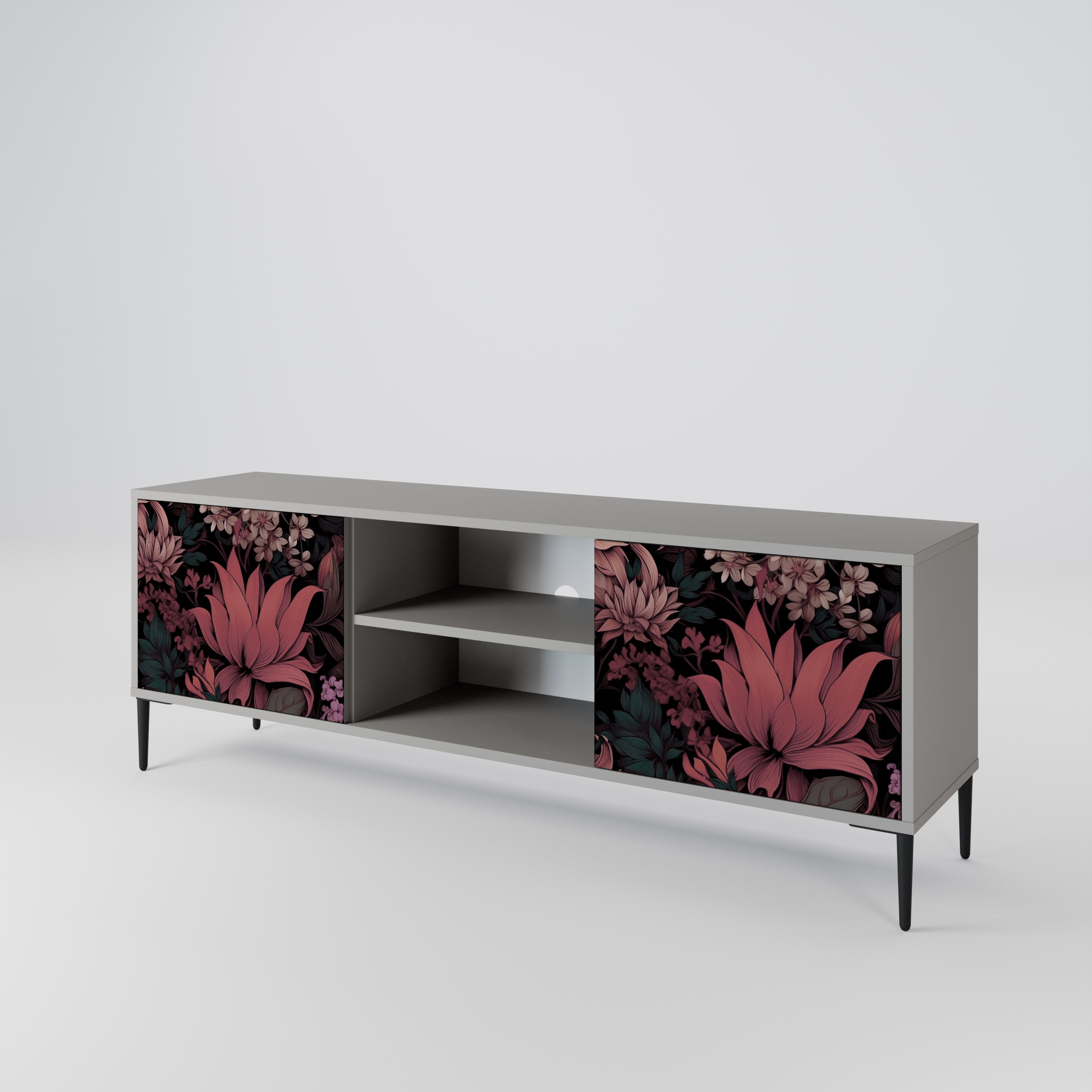 Βάση τηλεόρασης FLORAL WHISPER με 2 πόρτες σε γκρι φινίρισμα