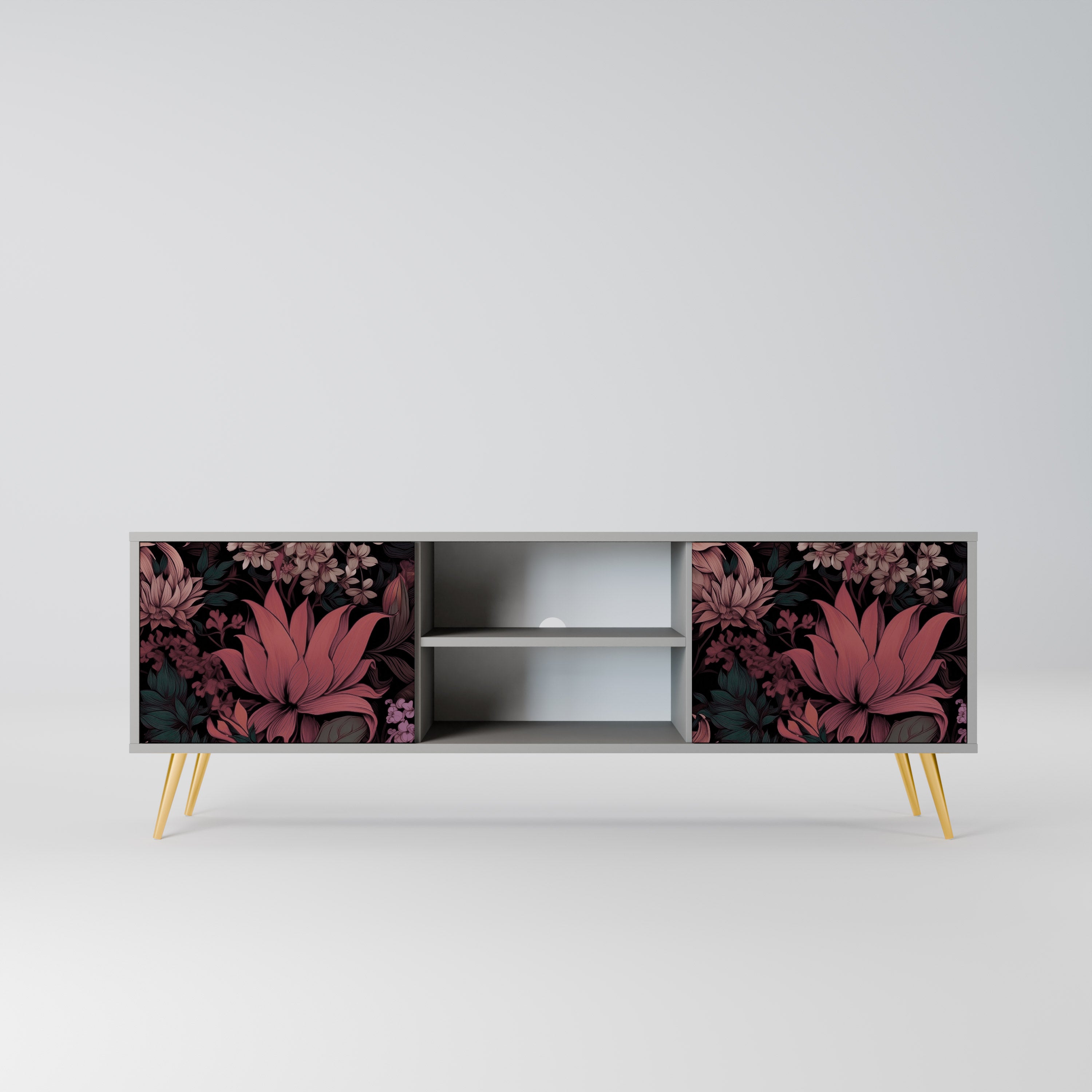 Βάση τηλεόρασης FLORAL WHISPER με 2 πόρτες σε γκρι φινίρισμα
