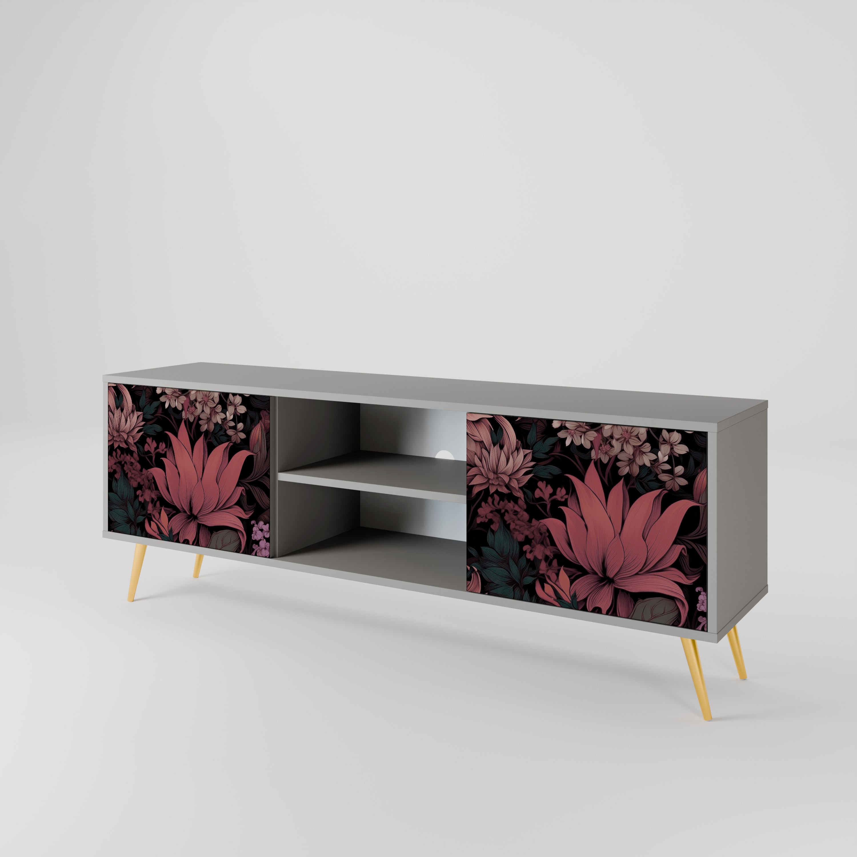Βάση τηλεόρασης FLORAL WHISPER με 2 πόρτες σε γκρι φινίρισμα