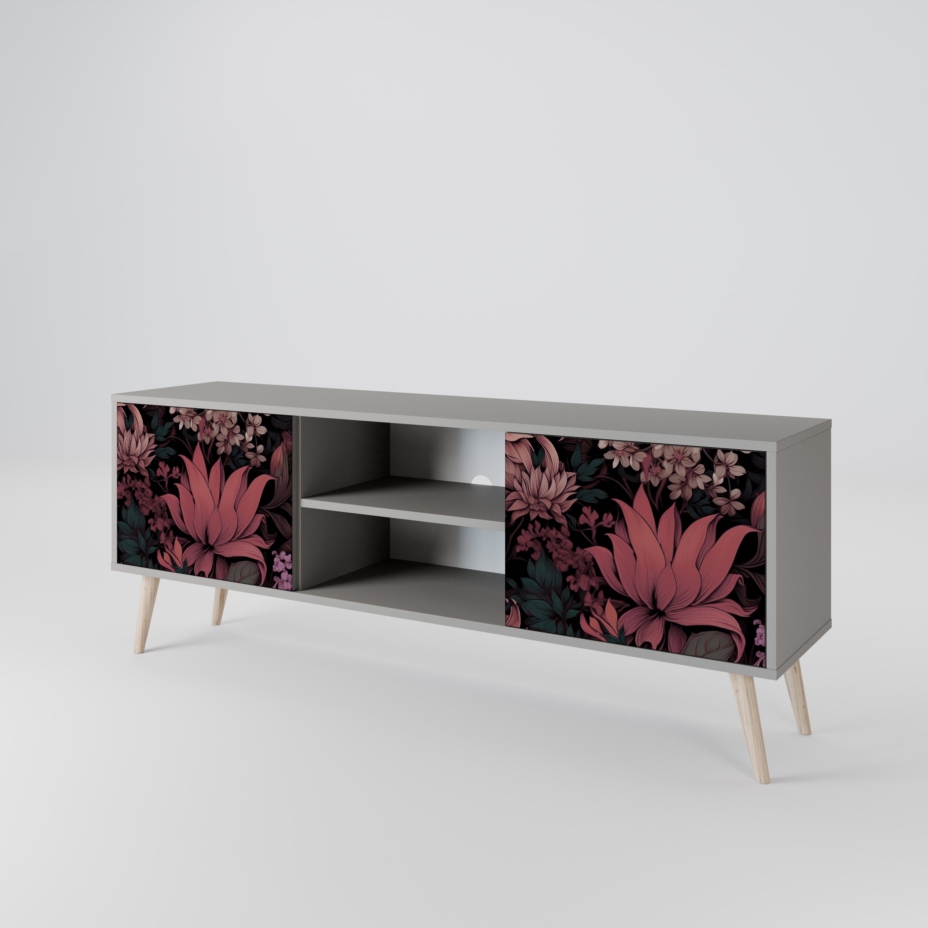 Βάση τηλεόρασης FLORAL WHISPER με 2 πόρτες σε γκρι φινίρισμα
