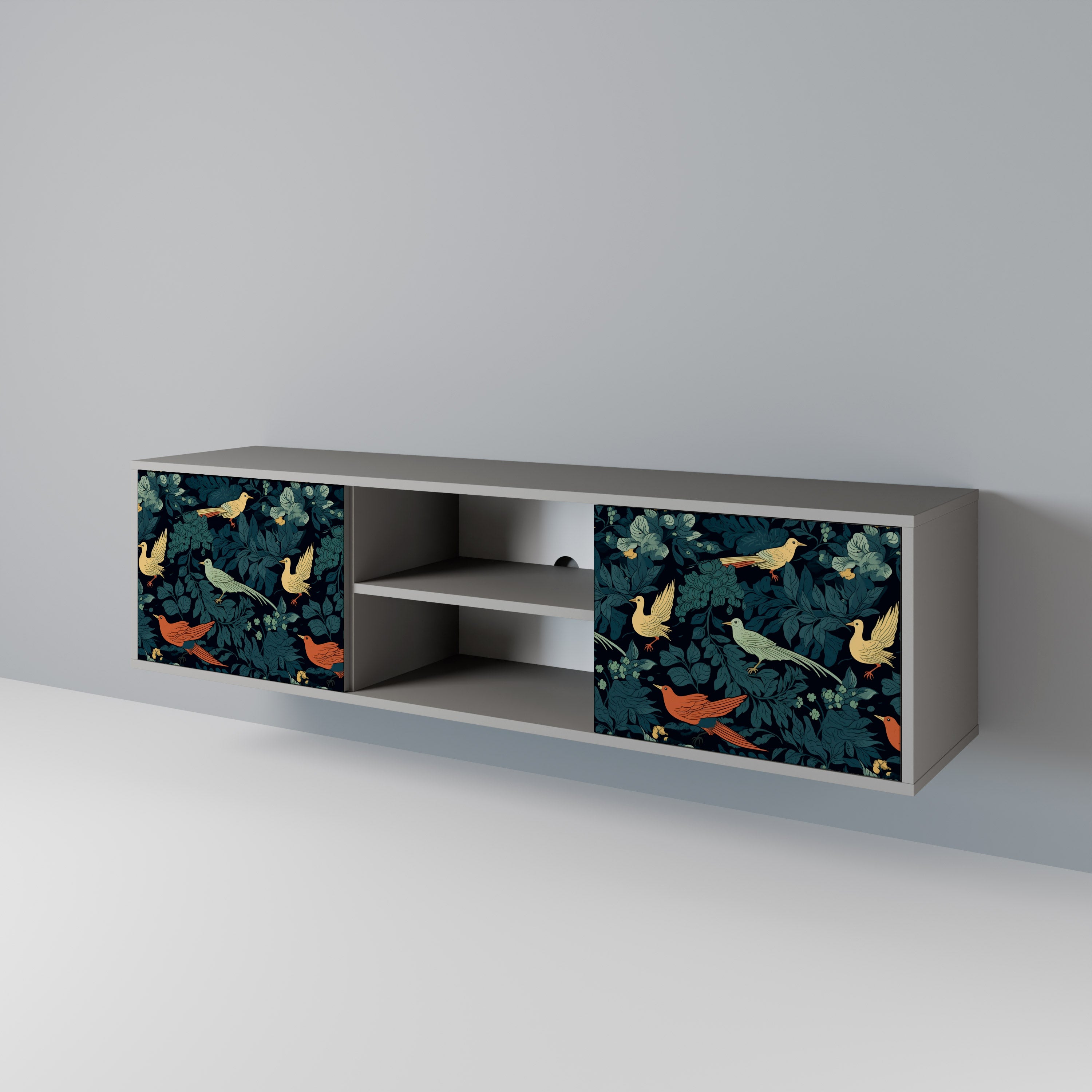 Βάση τηλεόρασης FOWL ORNAMENT με 2 πόρτες σε γκρι φινίρισμα