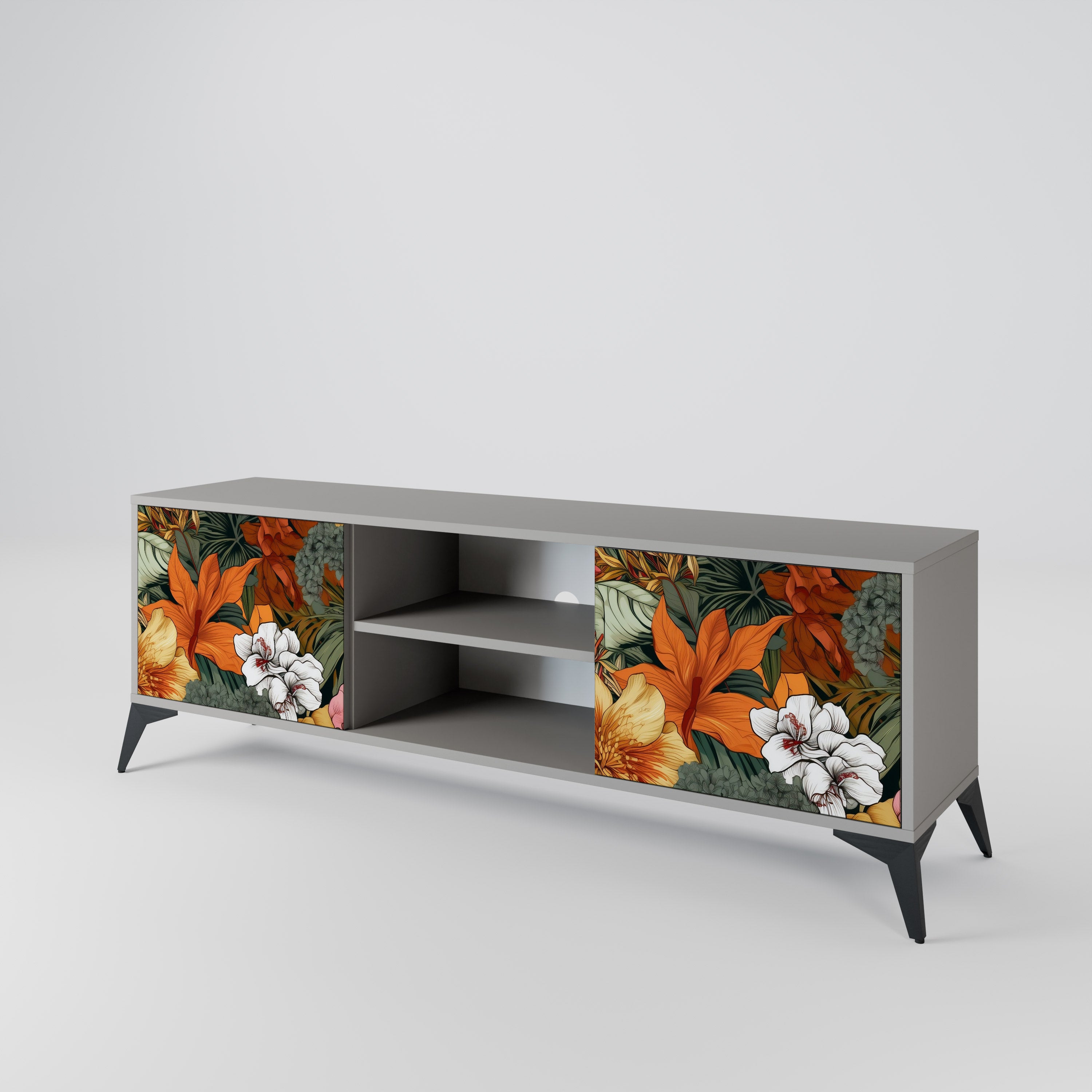Βάση τηλεόρασης RADIANT FLORA με 2 πόρτες σε γκρι φινίρισμα