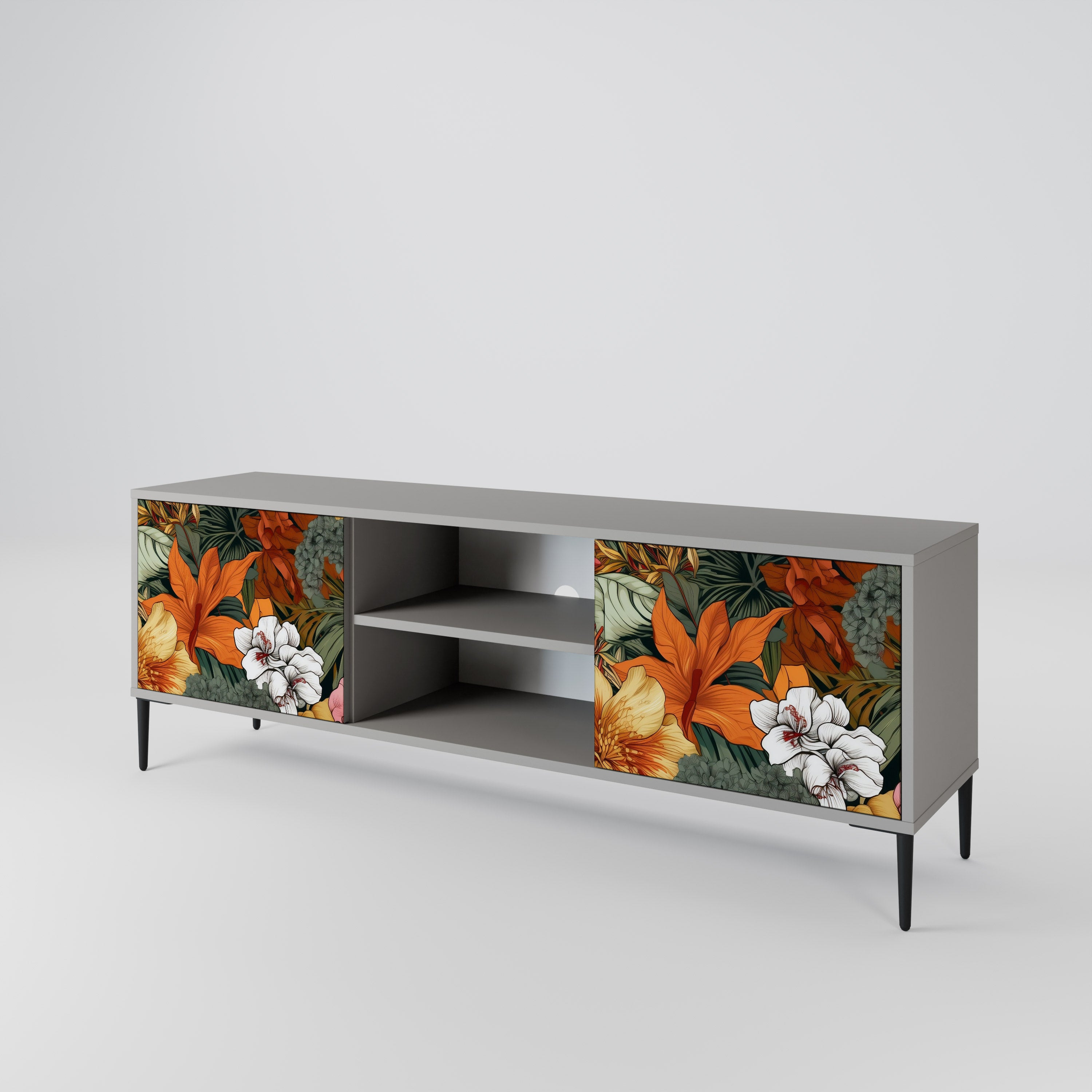 Βάση τηλεόρασης RADIANT FLORA με 2 πόρτες σε γκρι φινίρισμα