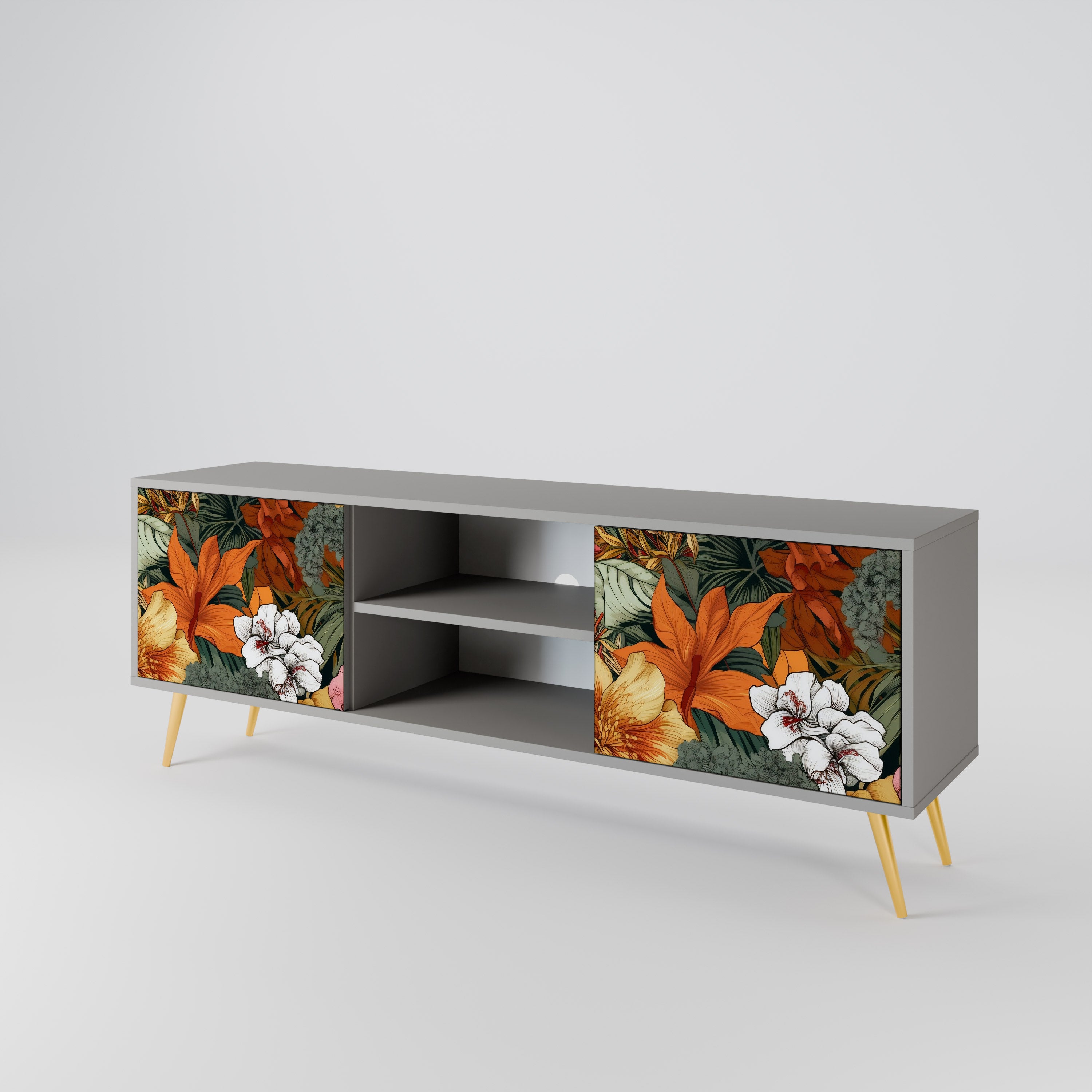 Βάση τηλεόρασης RADIANT FLORA με 2 πόρτες σε γκρι φινίρισμα