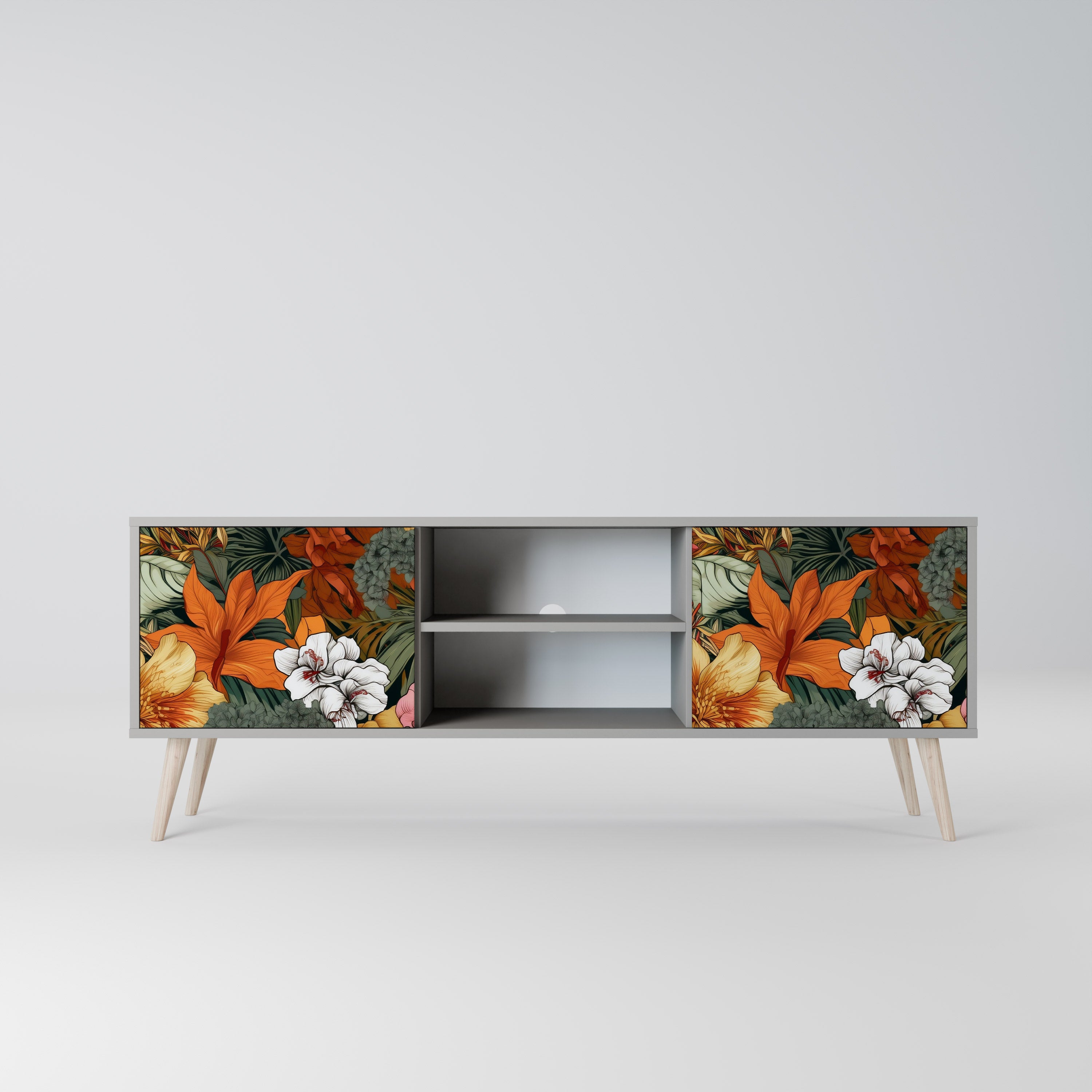 Βάση τηλεόρασης RADIANT FLORA με 2 πόρτες σε γκρι φινίρισμα