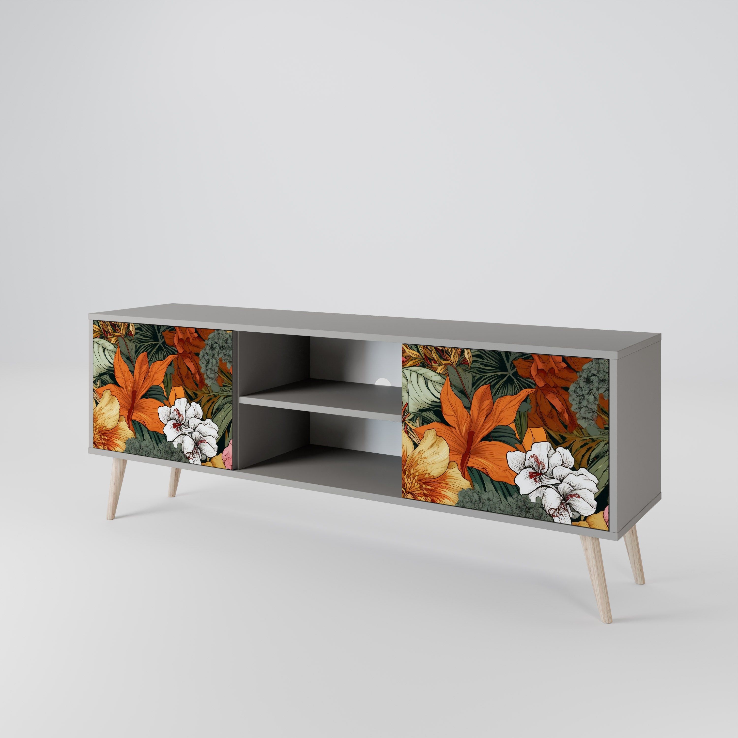 Βάση τηλεόρασης RADIANT FLORA με 2 πόρτες σε γκρι φινίρισμα