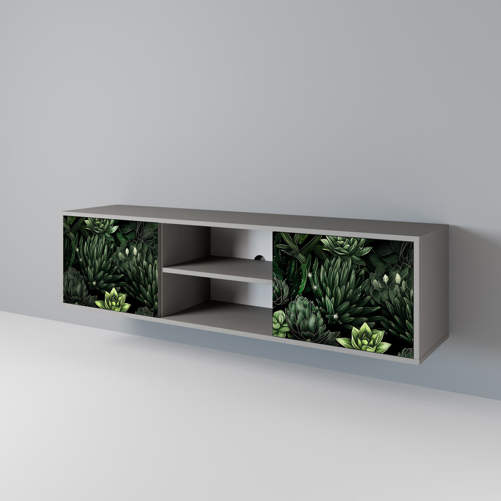 Βάση τηλεόρασης SUCCULENT JUNGLE με 2 πόρτες σε γκρι φινίρισμα