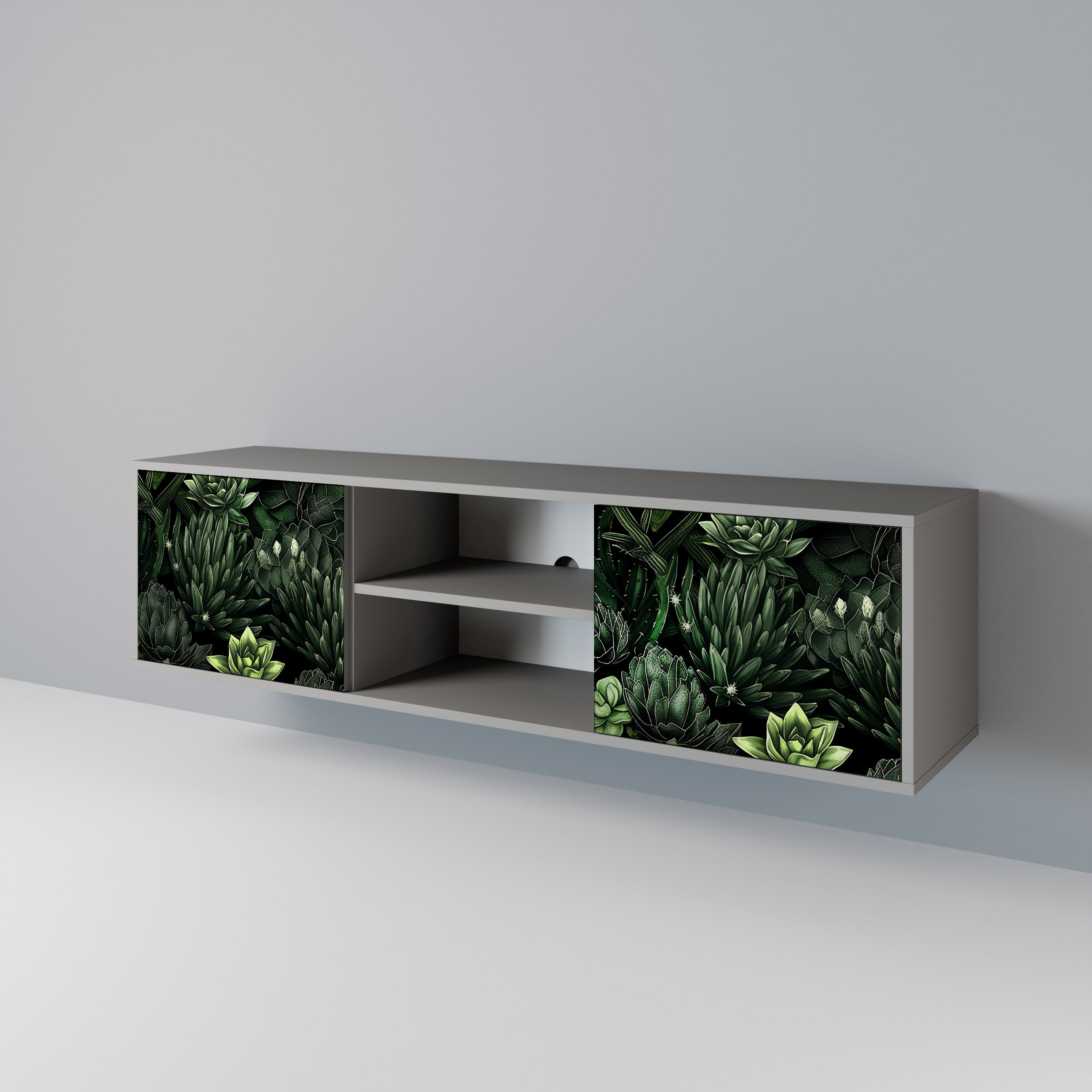 Βάση τηλεόρασης SUCCULENT JUNGLE με 2 πόρτες σε γκρι φινίρισμα