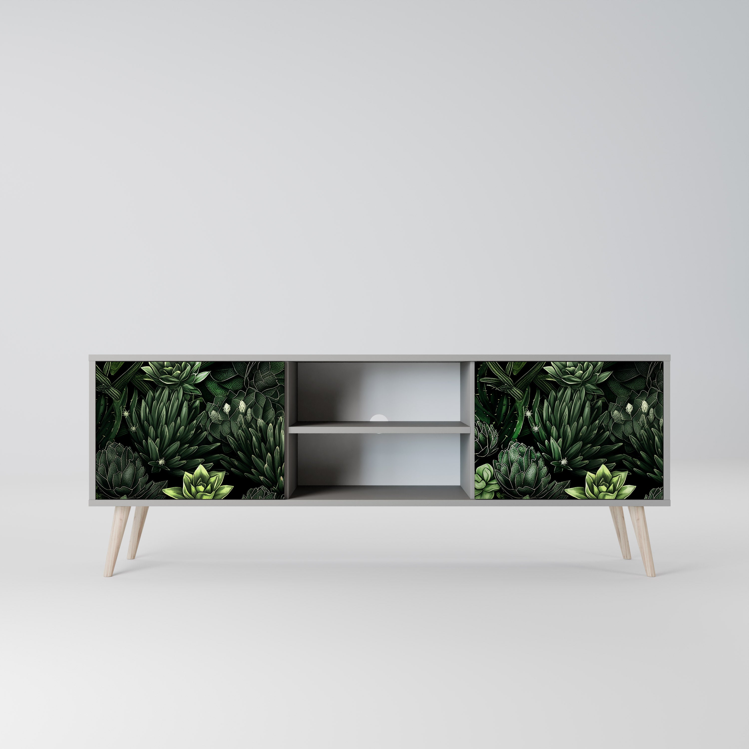 Βάση τηλεόρασης SUCCULENT JUNGLE με 2 πόρτες σε γκρι φινίρισμα