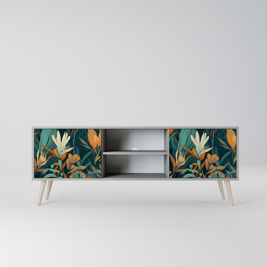 Βάση τηλεόρασης FLORAL SERENITY με 2 πόρτες σε γκρι φινίρισμα