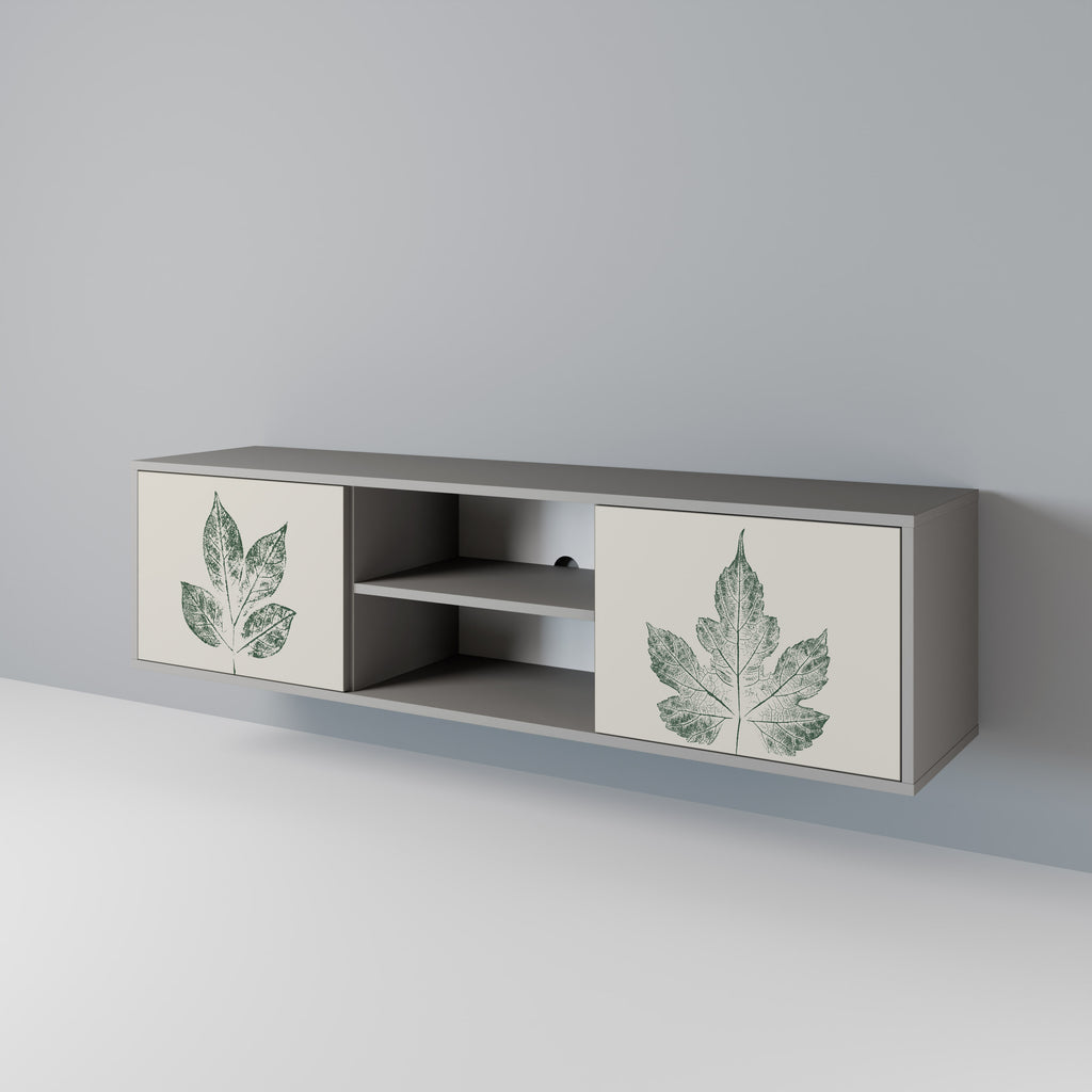 Βάση τηλεόρασης GREEN LEAFY STAMPS με 2 πόρτες σε γκρι φινίρισμα
