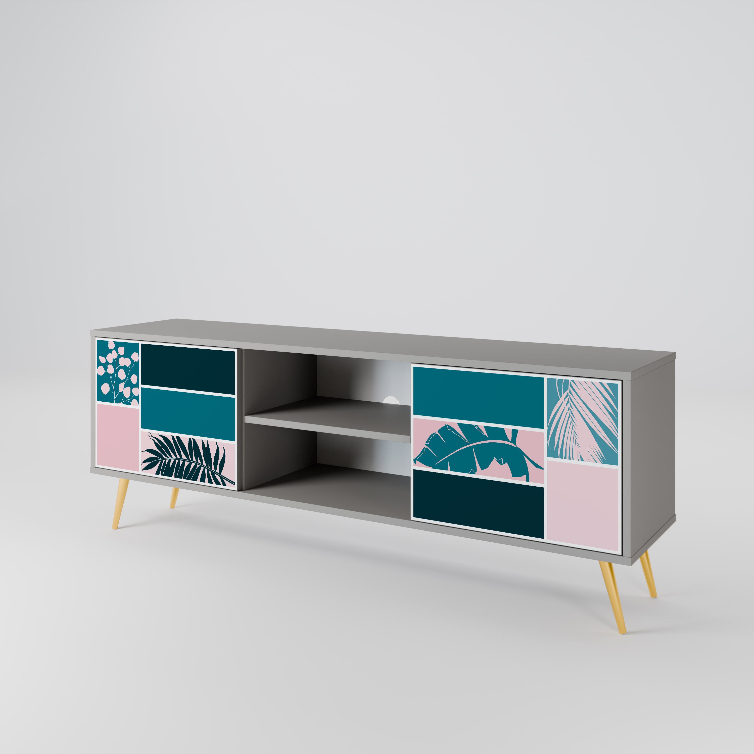 COMBINATION OF SHAPES 2-Door TV Stand in Grey Finish