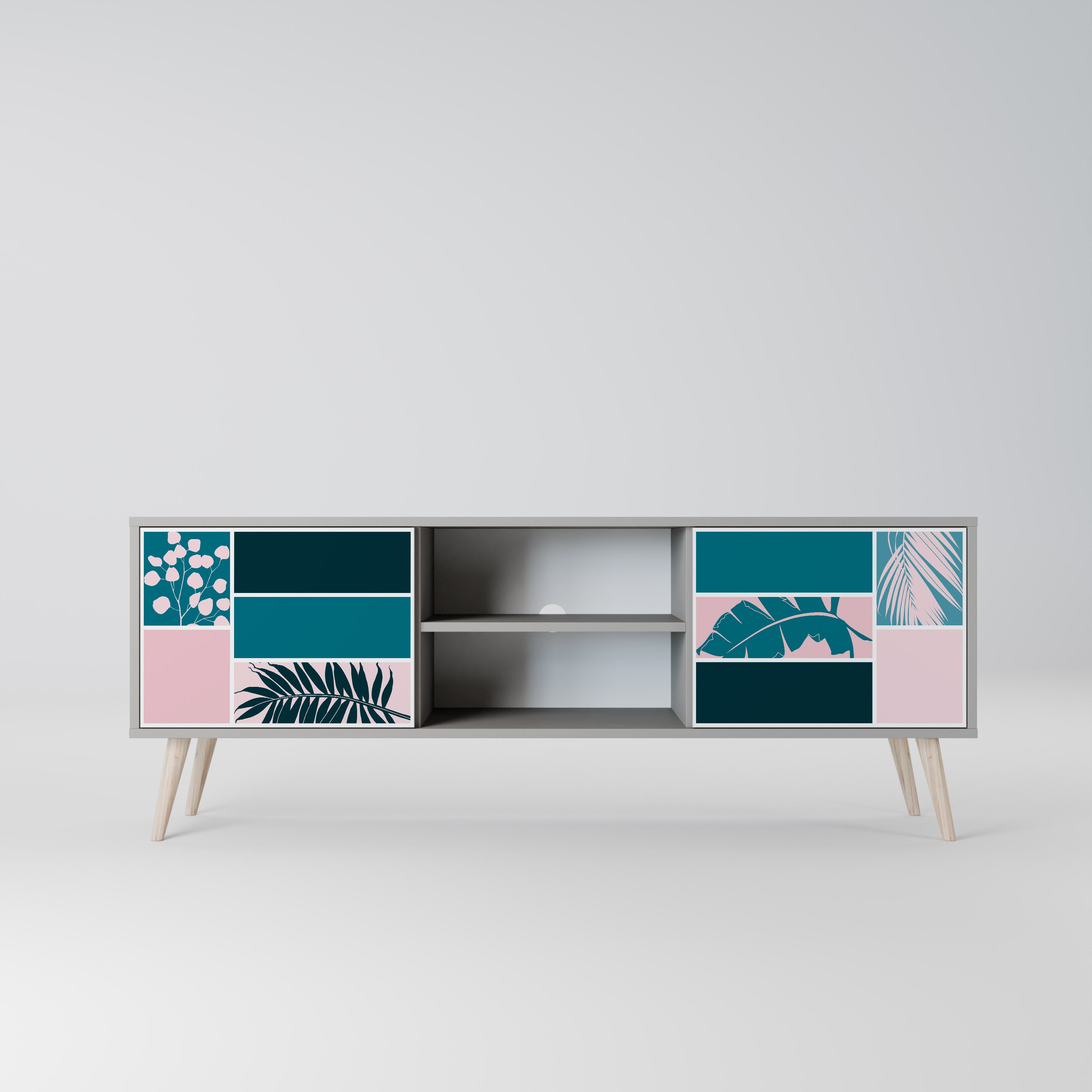 COMBINATION OF SHAPES 2-Door TV Stand in Grey Finish
