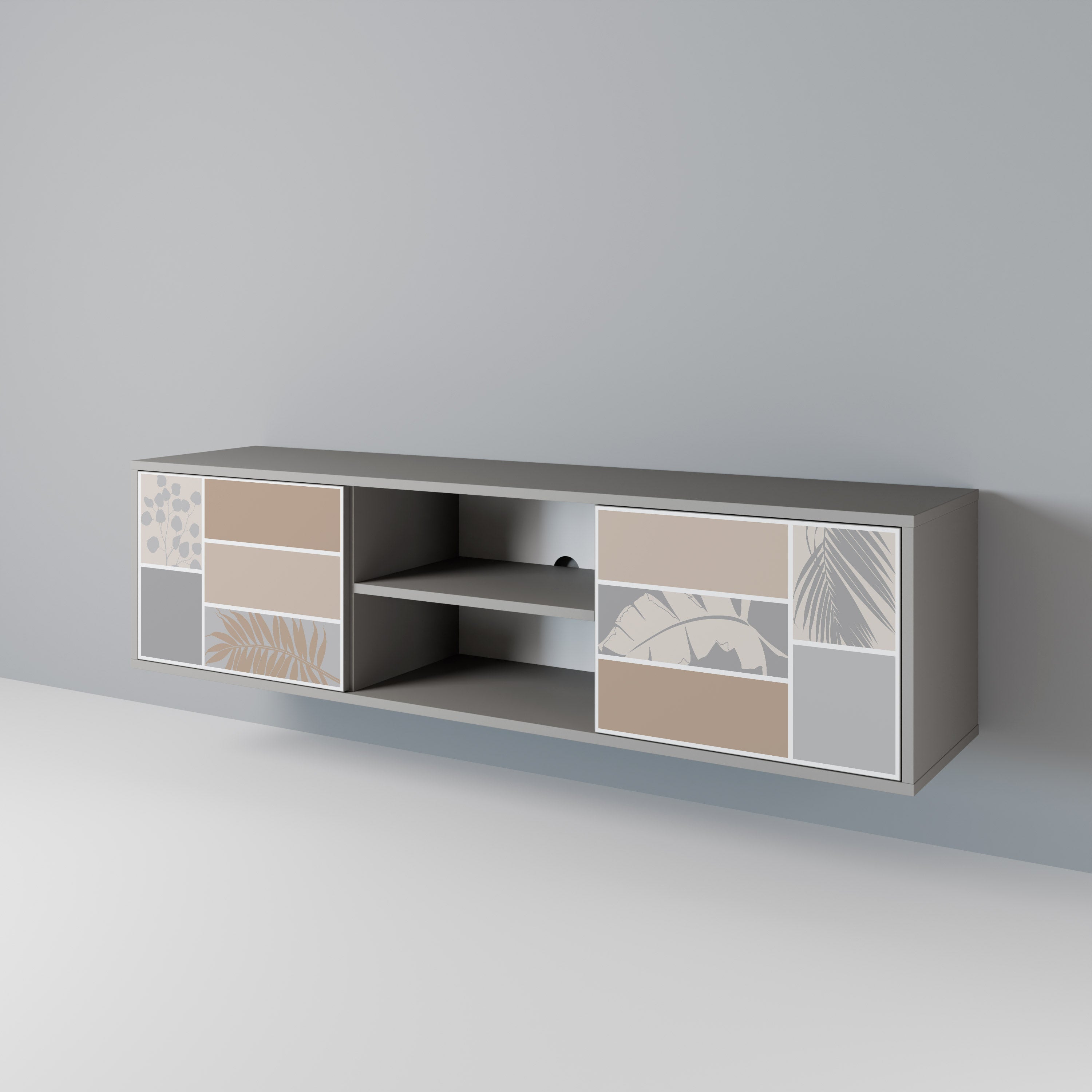 TROPICAL SHAPES 2-Door TV Stand in Grey Finish