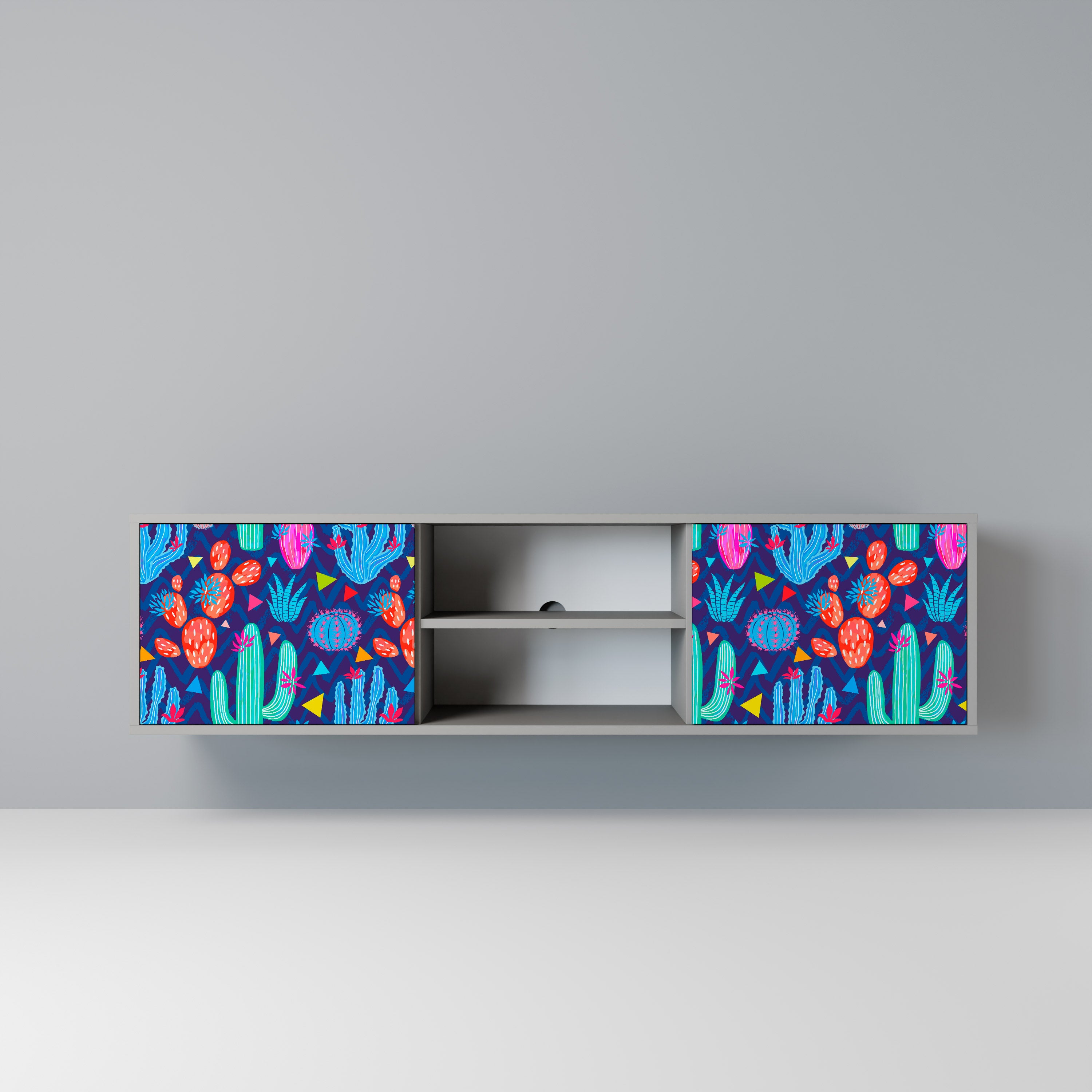 CACTUS VIBES 2-Door TV Stand in Grey Finish
