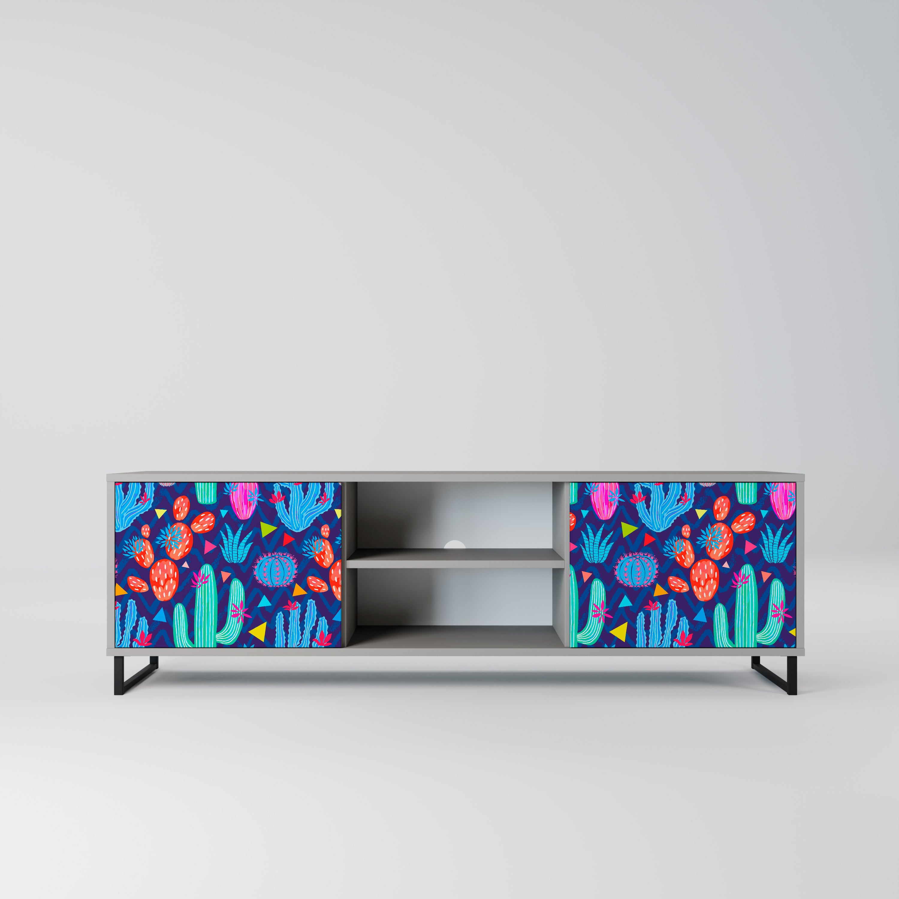 CACTUS VIBES 2-Door TV Stand in Grey Finish