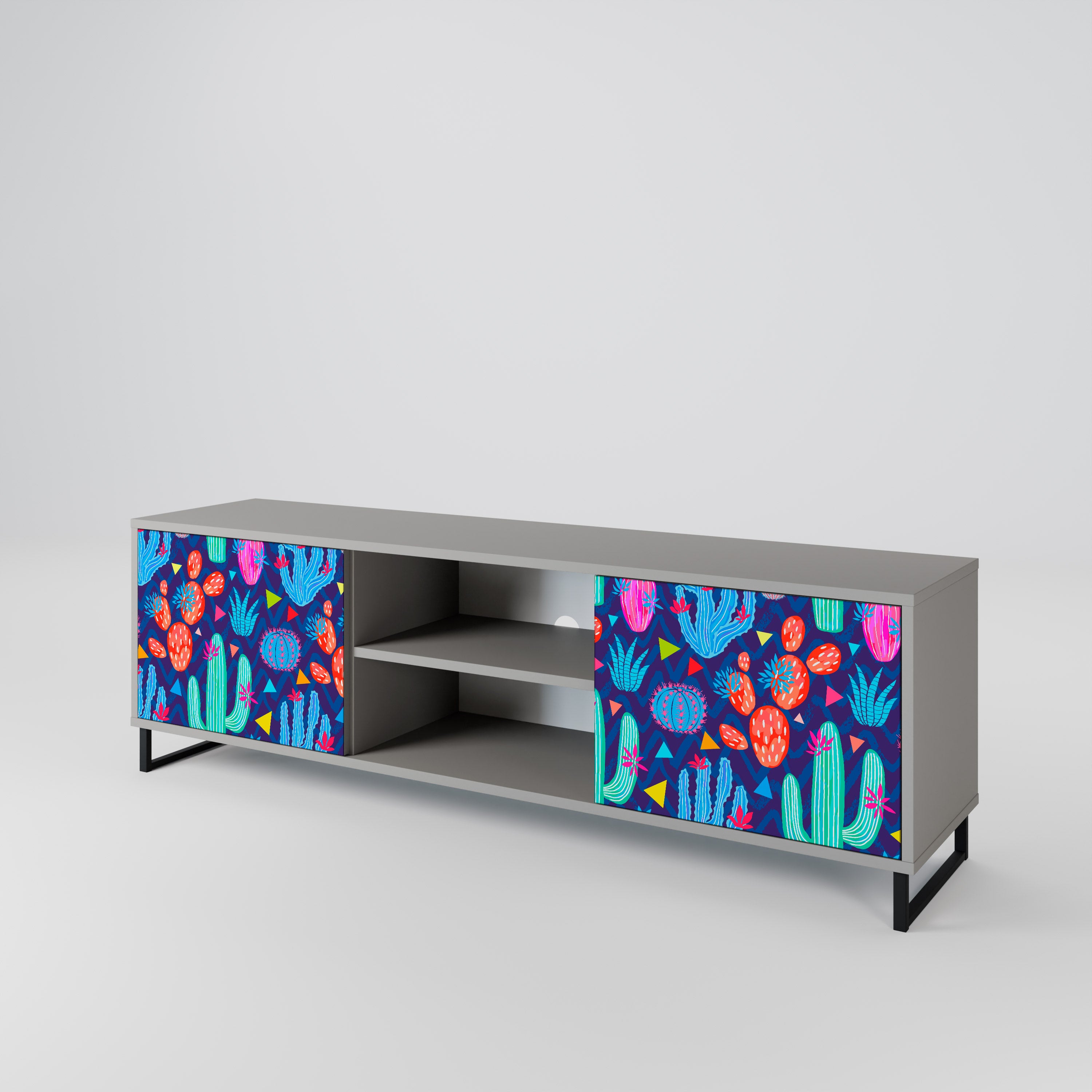 CACTUS VIBES 2-Door TV Stand in Grey Finish