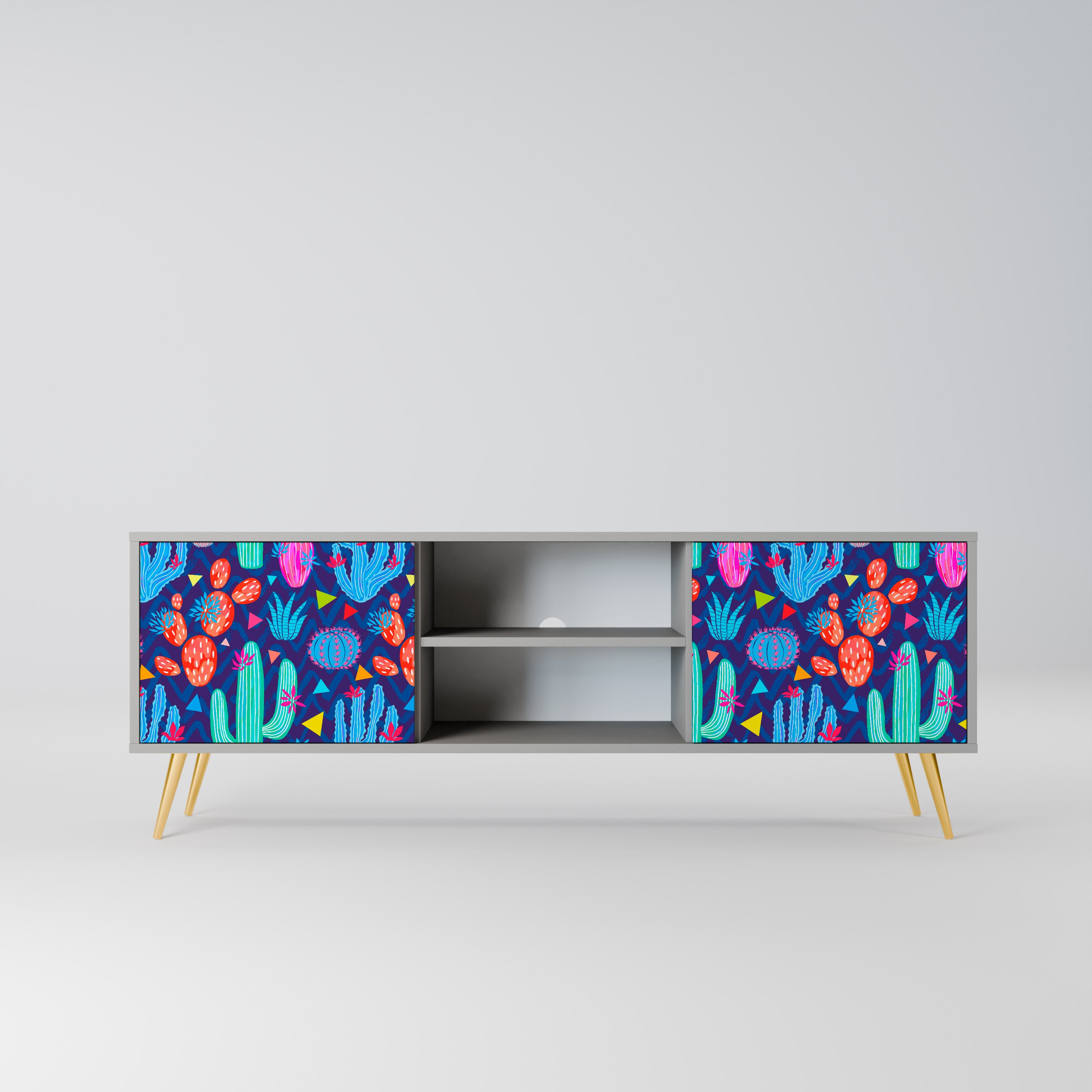 CACTUS VIBES 2-Door TV Stand in Grey Finish